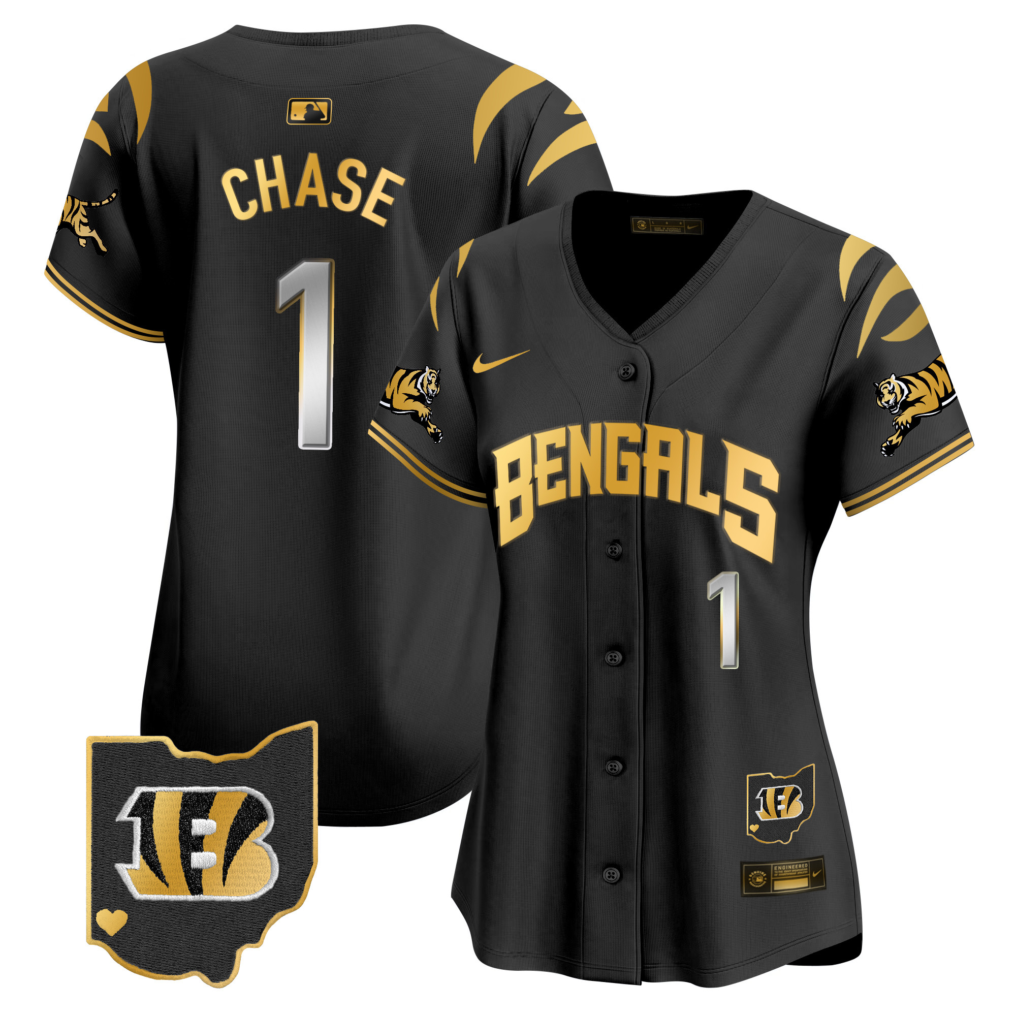 Ja'Marr Chase Women's Cincinnati Bengals Vapor Premier Limited Black Gold Jersey - All Stitched