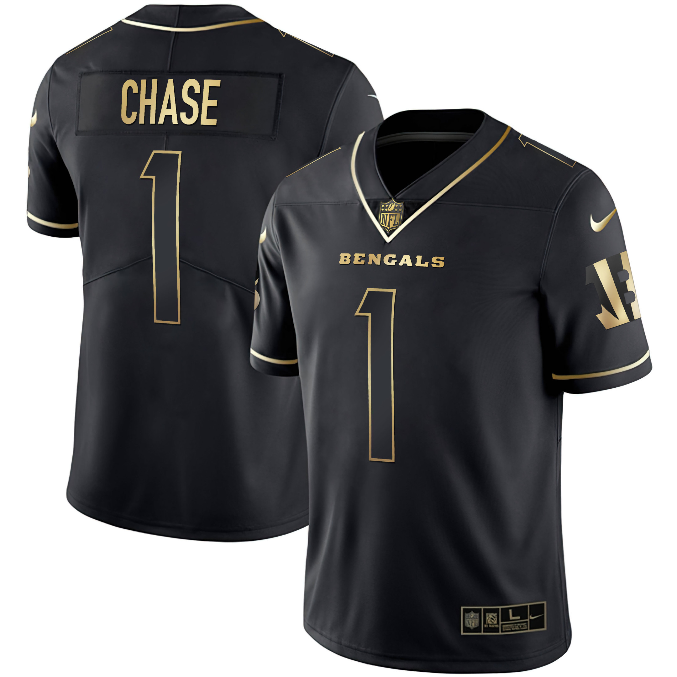 Ja'Marr Chase Women's Cincinnati Bengals White Gold & Black Gold Black Gold Jersey - All Stitched