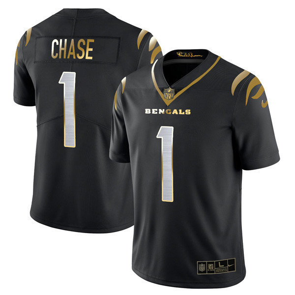 Ja'Marr Chase Youth's Cincinnati Bengals Player Vapor Limited Black Gold Jersey - All Stitched