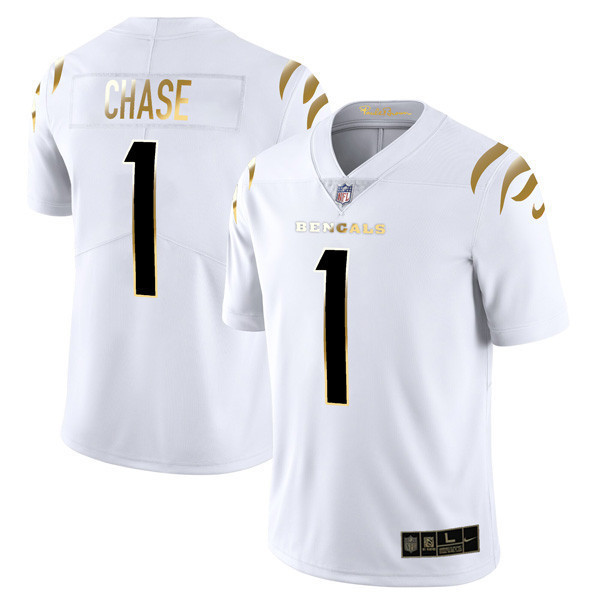 Ja'Marr Chase Youth's Cincinnati Bengals Player Vapor Limited White Gold Jersey - All Stitched