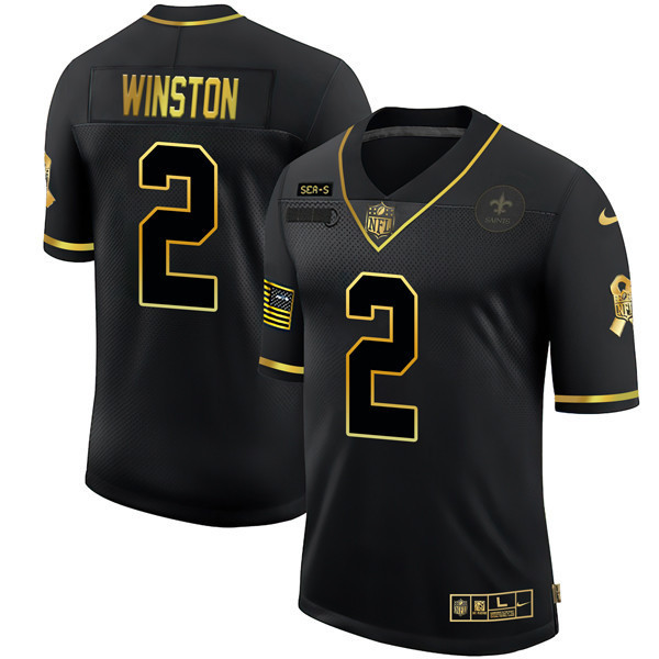 Jameis Winston Men's New Orleans Saints Black Gold Salute To Service Jersey - All Stitched