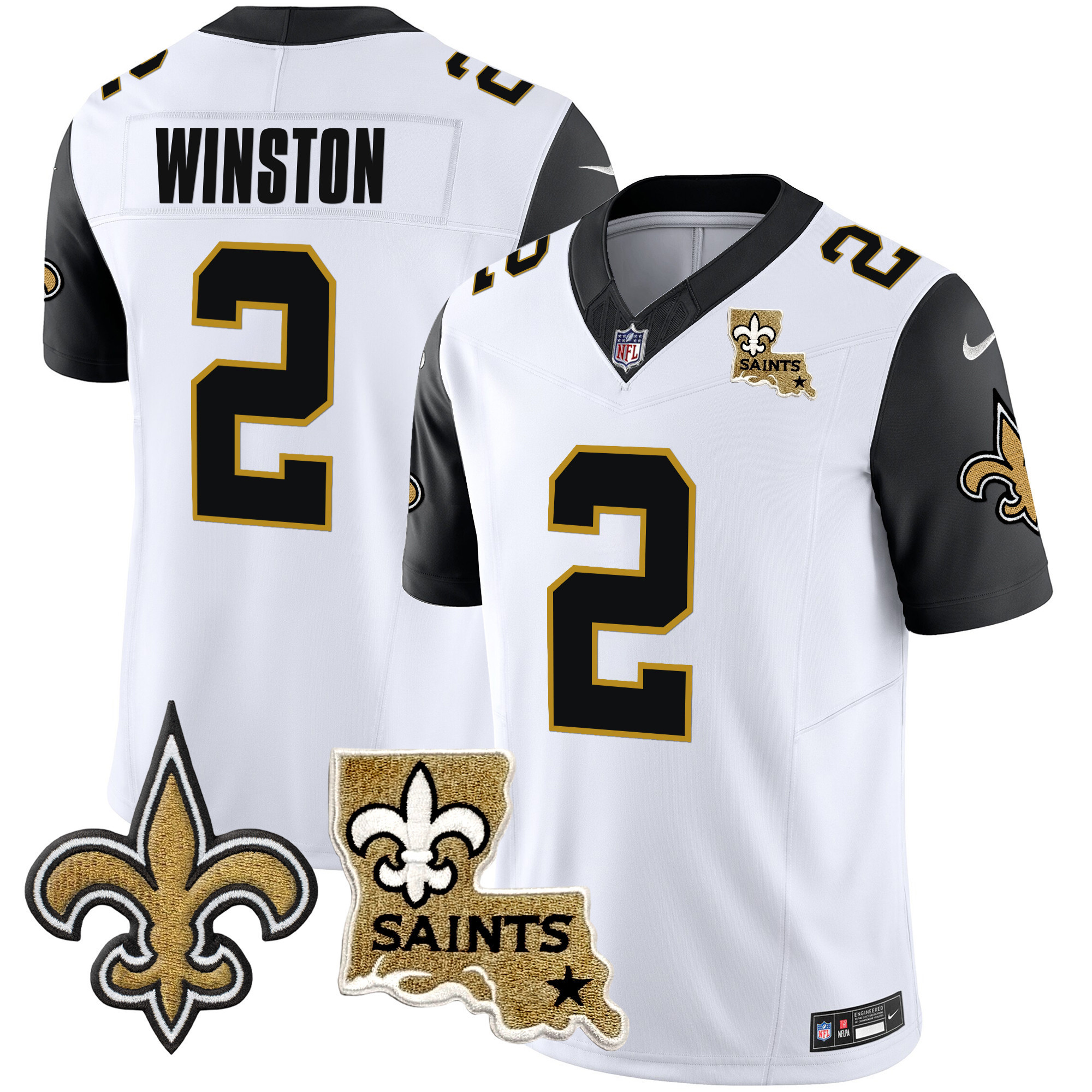 Jameis Winston Men's New Orleans Saints Vapor Limited Black Sleeves Jersey - All Stitched
