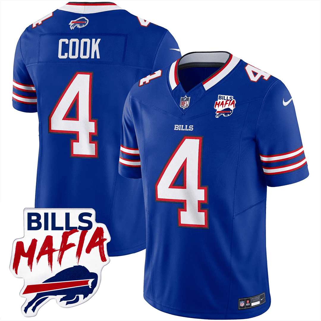 James Cook MenÃƒÂ¢Ã¢â€šÂ¬Ã¢â€žÂ¢s Buffalo Bills Buffalo Bills Mafia Patch Limited Royal Blue Jersey - All Stitched