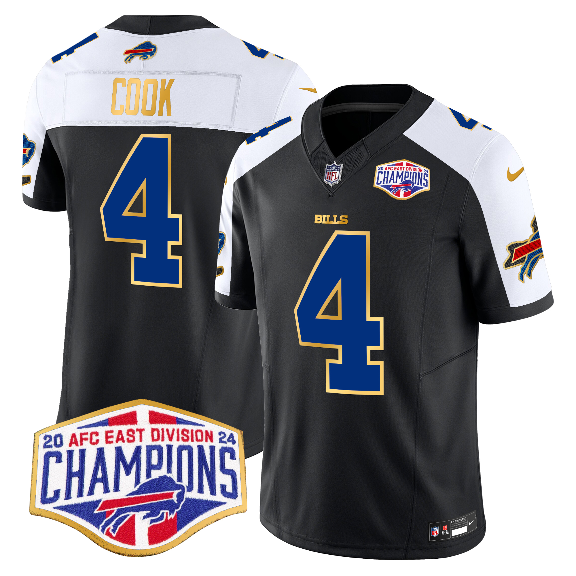 James Cook Men's Buffalo Bills 2024 AFC East Division Champions Gold Trim Vapor Limited Black Alternate Jersey - All Stitched