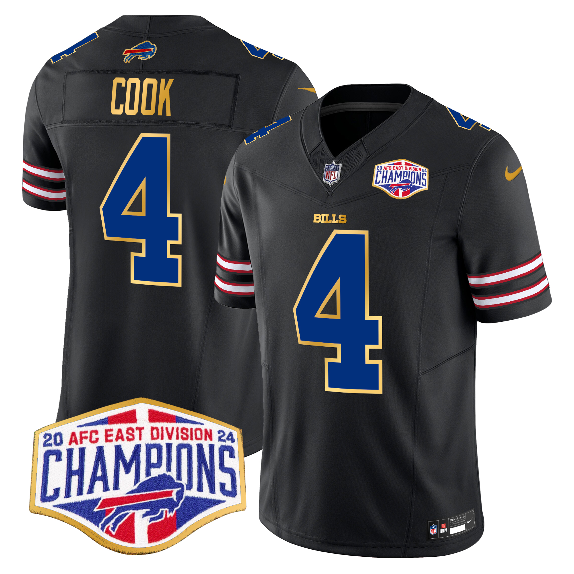 James Cook Men's Buffalo Bills 2024 AFC East Division Champions Gold Trim Vapor Limited Black Jersey - All Stitched