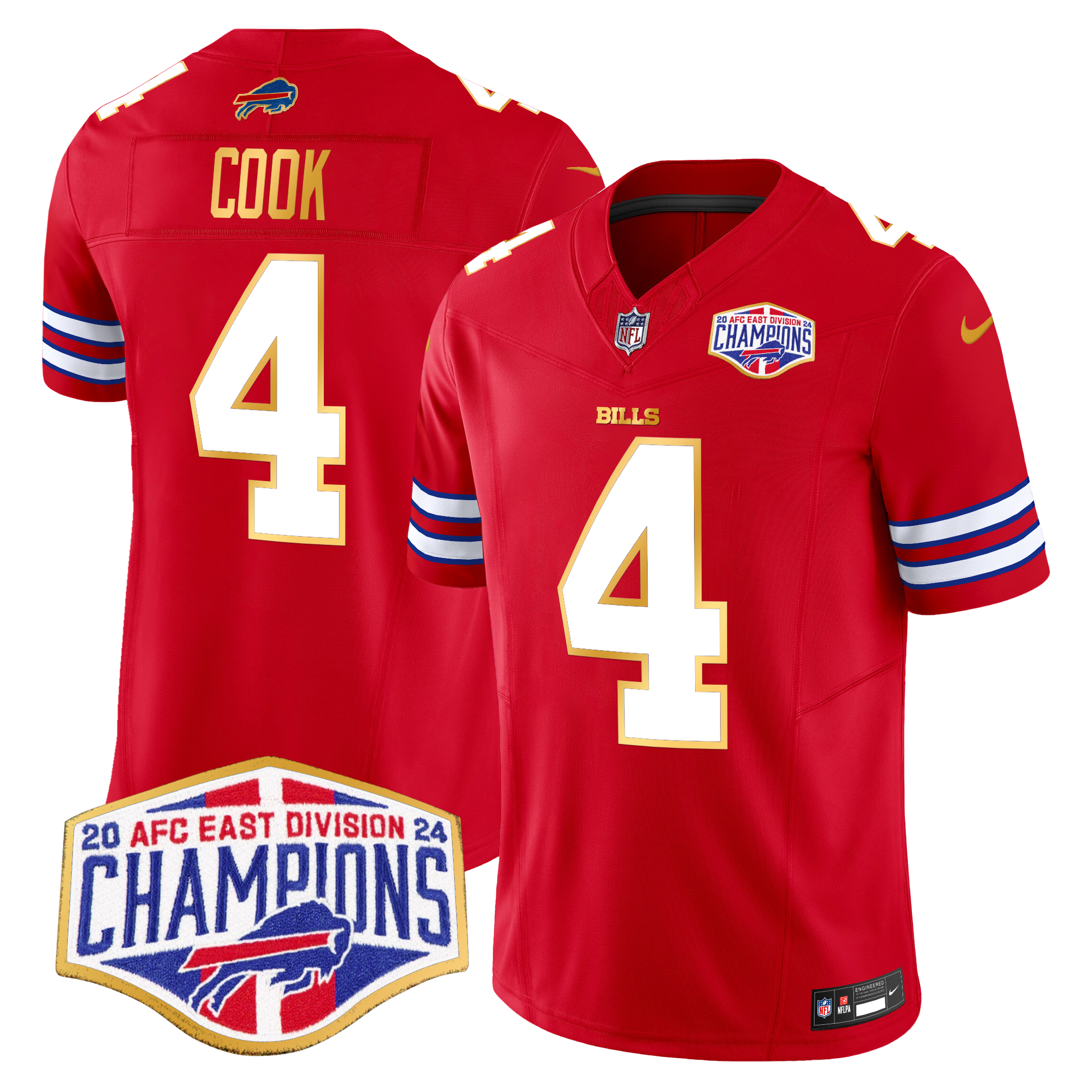 James Cook Men's Buffalo Bills 2024 AFC East Division Champions Gold Trim Vapor Limited Red Jersey - All Stitched