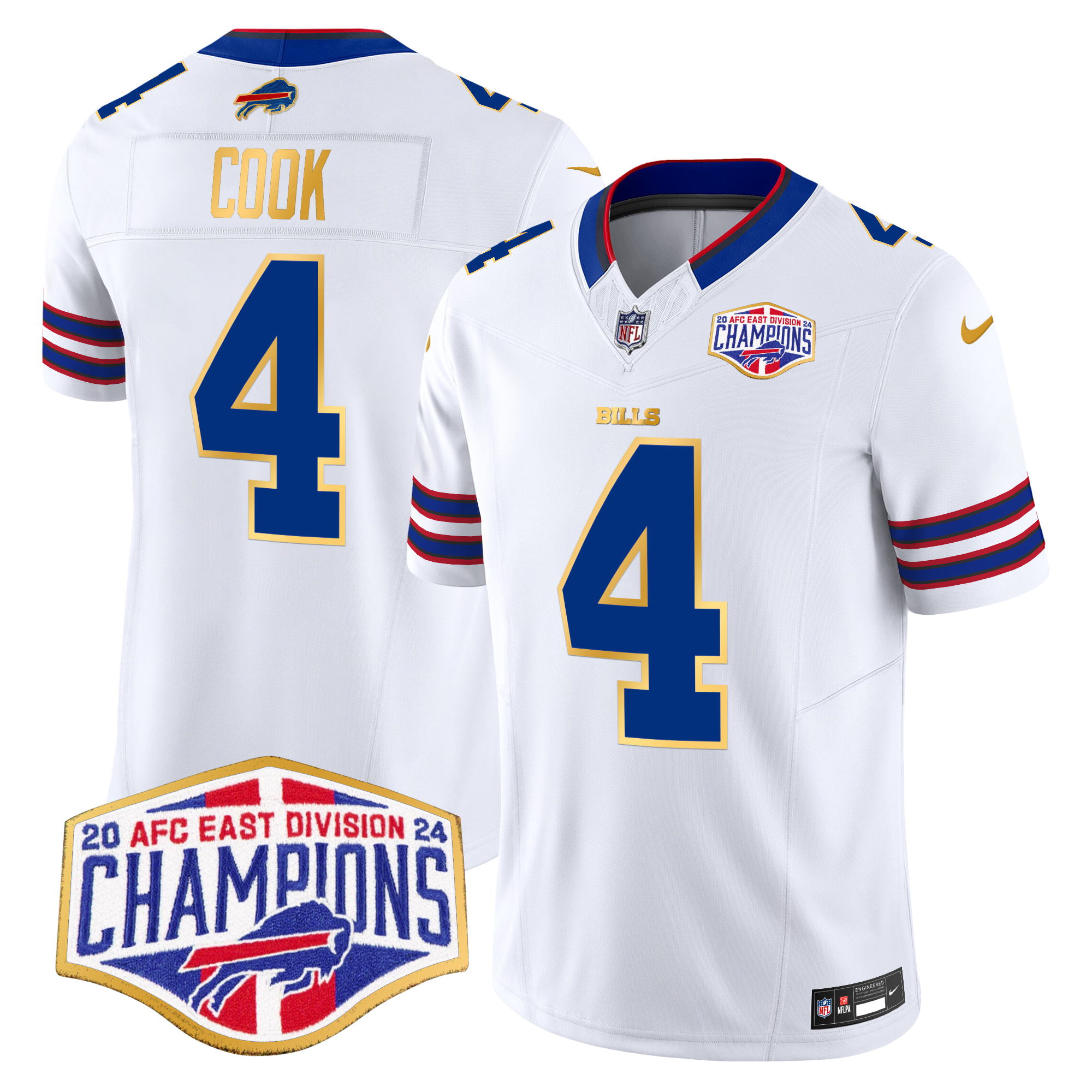 James Cook Men's Buffalo Bills 2024 AFC East Division Champions Gold Trim Vapor Limited White Jersey - All Stitched