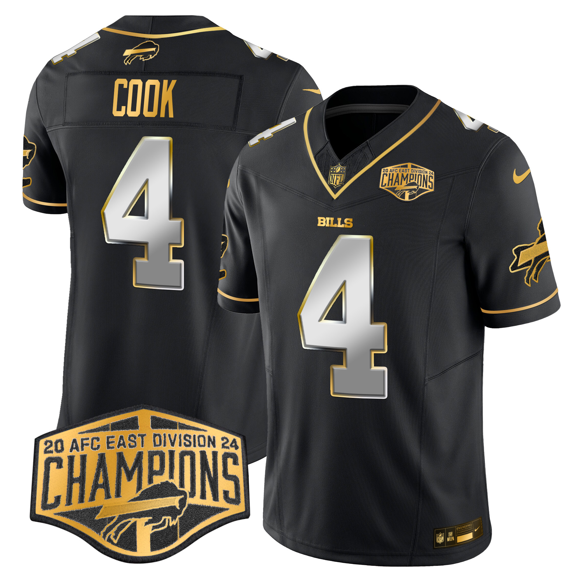 James Cook Men's Buffalo Bills 2024 AFC East Division Champions Gold Vapor Limited Black Limited Jersey - All Stitched