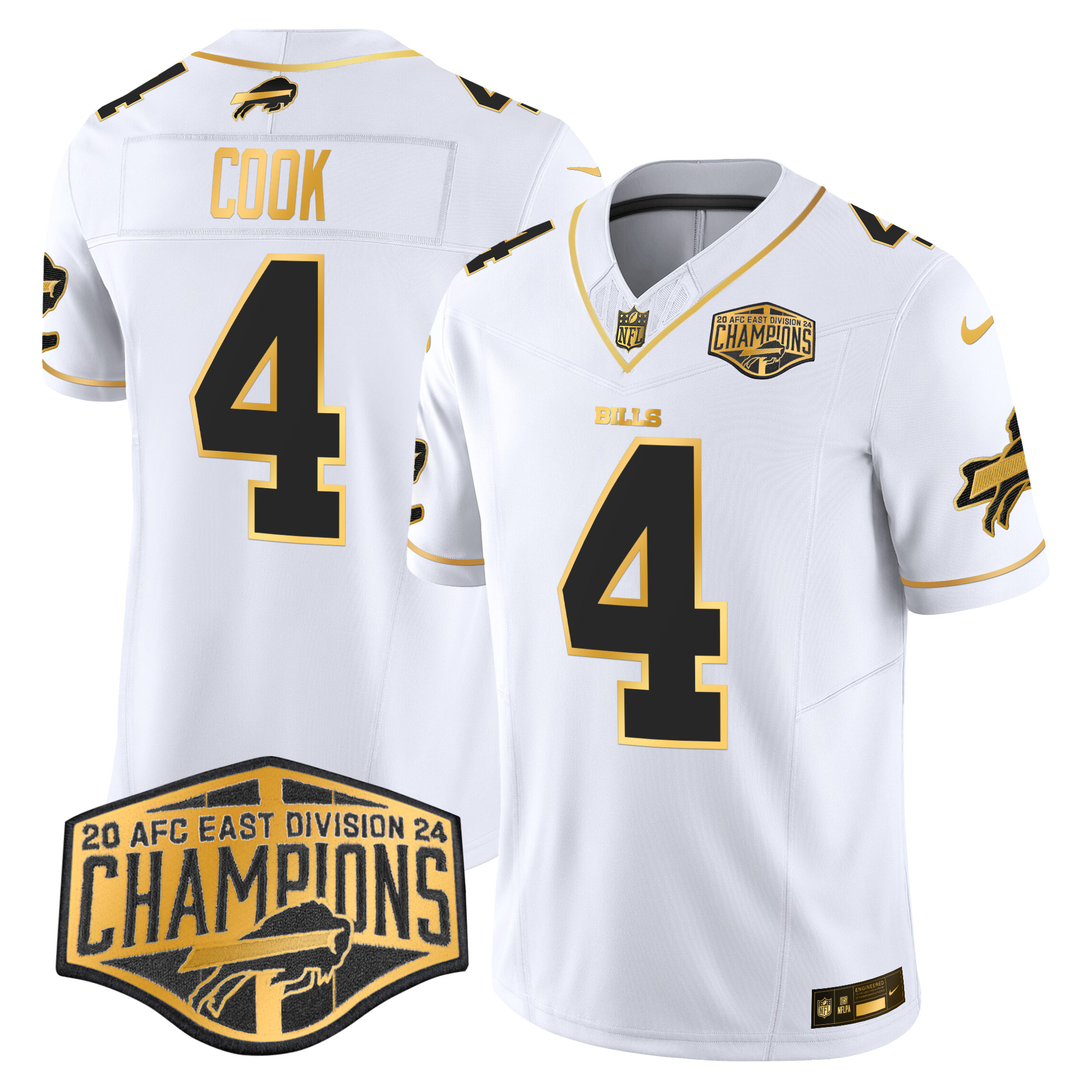 James Cook Men's Buffalo Bills 2024 AFC East Division Champions Gold Vapor Limited White Gold Jersey - All Stitched
