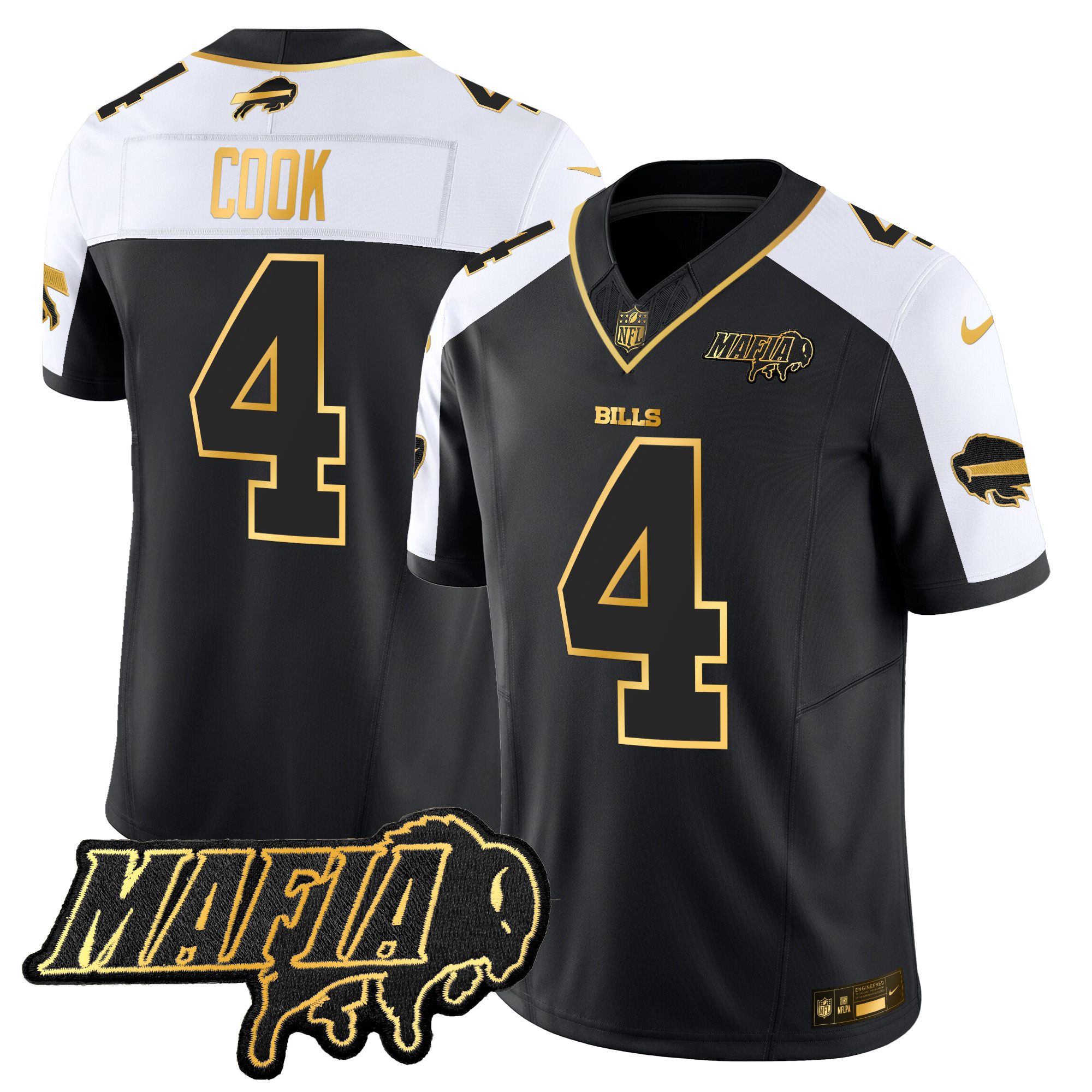 James Cook Men's Buffalo Bills 2024 Buffalo Bills Mafia Patch Gold Vapor Limited Alternate Jersey - All Stitched