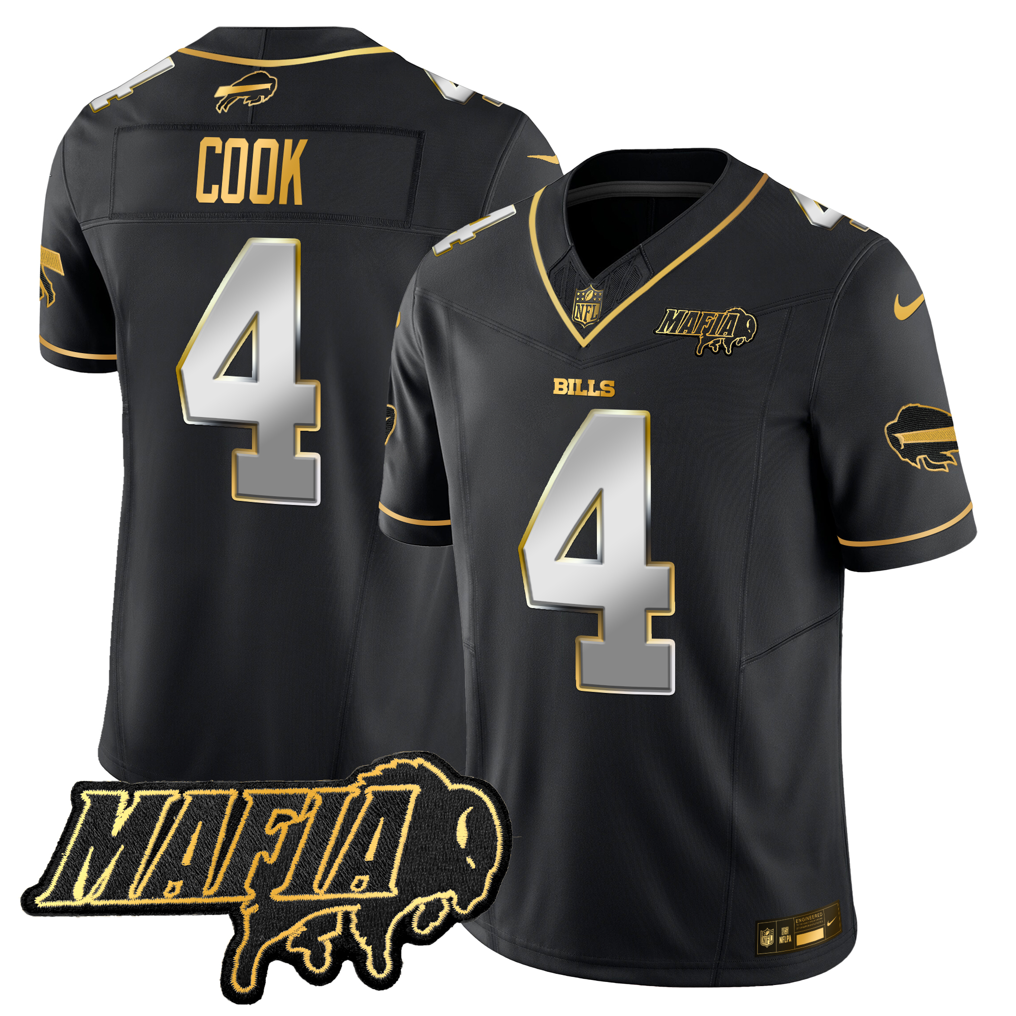 James Cook Men's Buffalo Bills 2024 Buffalo Bills Mafia Patch Gold Vapor Limited Black Limited Jersey - All Stitched