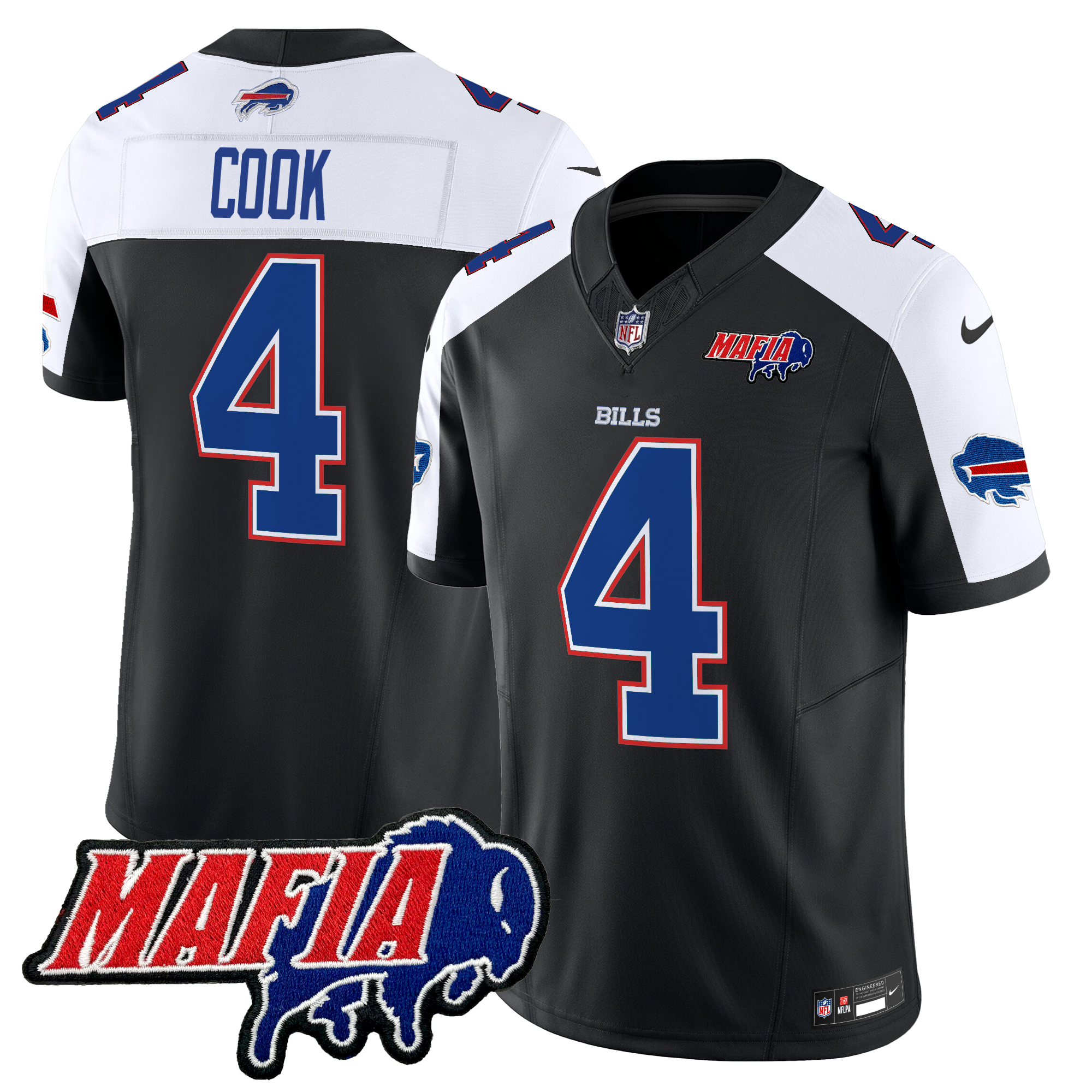 James Cook Men's Buffalo Bills 2024 Buffalo Bills Mafia Patch Vapor Limited Black Alternate Jersey - All Stitched