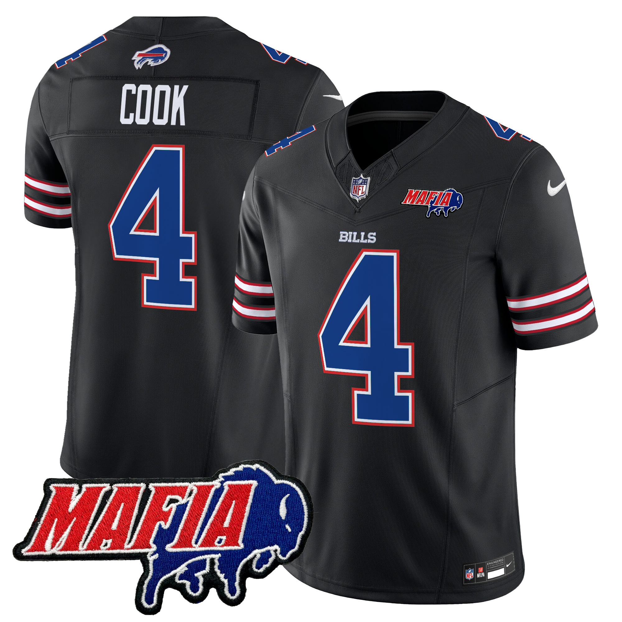 James Cook Men's Buffalo Bills 2024 Buffalo Bills Mafia Patch Vapor Limited Black Jersey - All Stitched