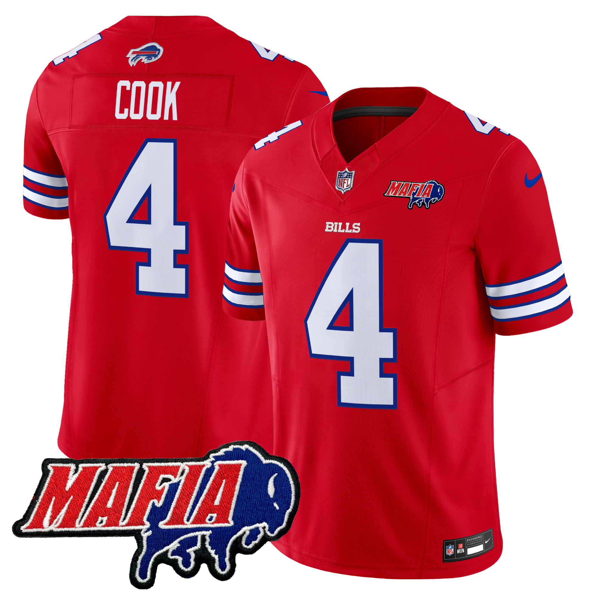 James Cook Men's Buffalo Bills 2024 Buffalo Bills Mafia Patch Vapor Limited Red Jersey - All Stitched