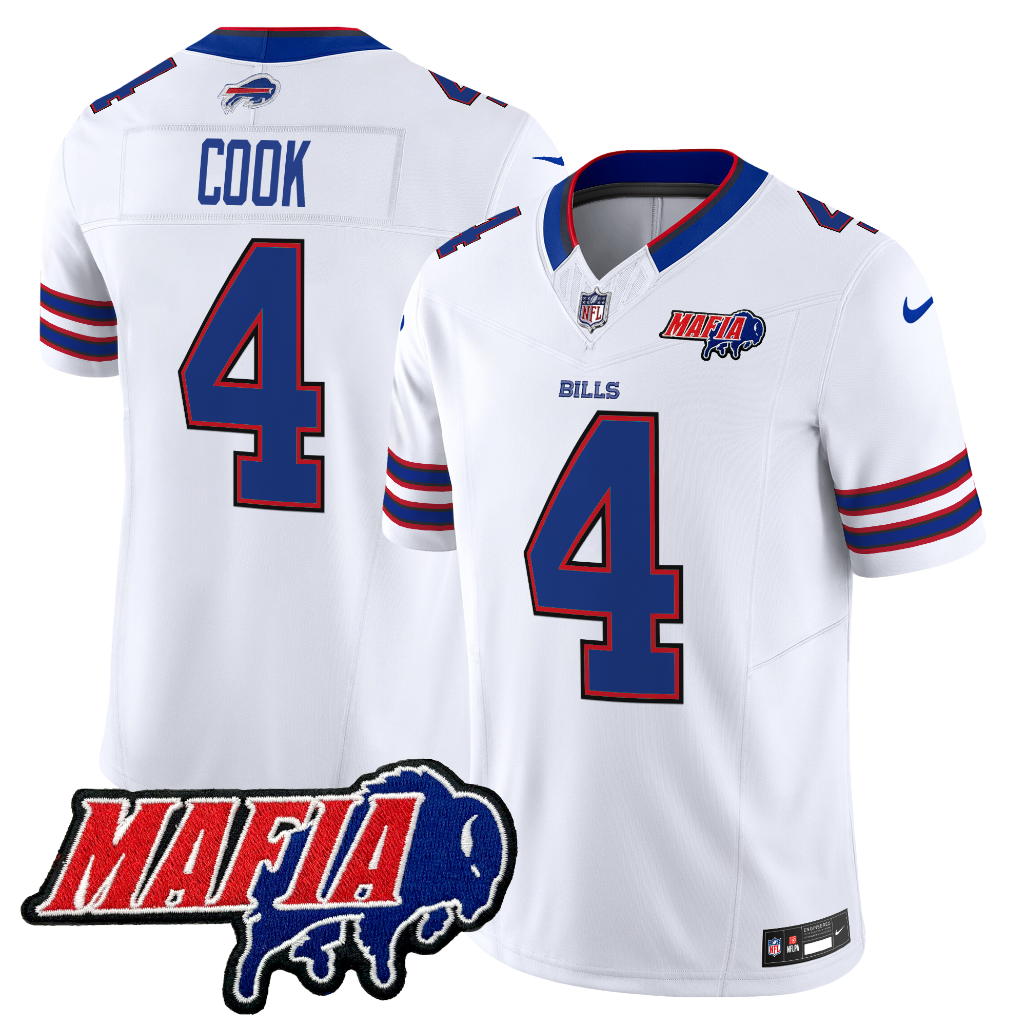 James Cook Men's Buffalo Bills 2024 Buffalo Bills Mafia Patch Vapor Limited White Jersey - All Stitched