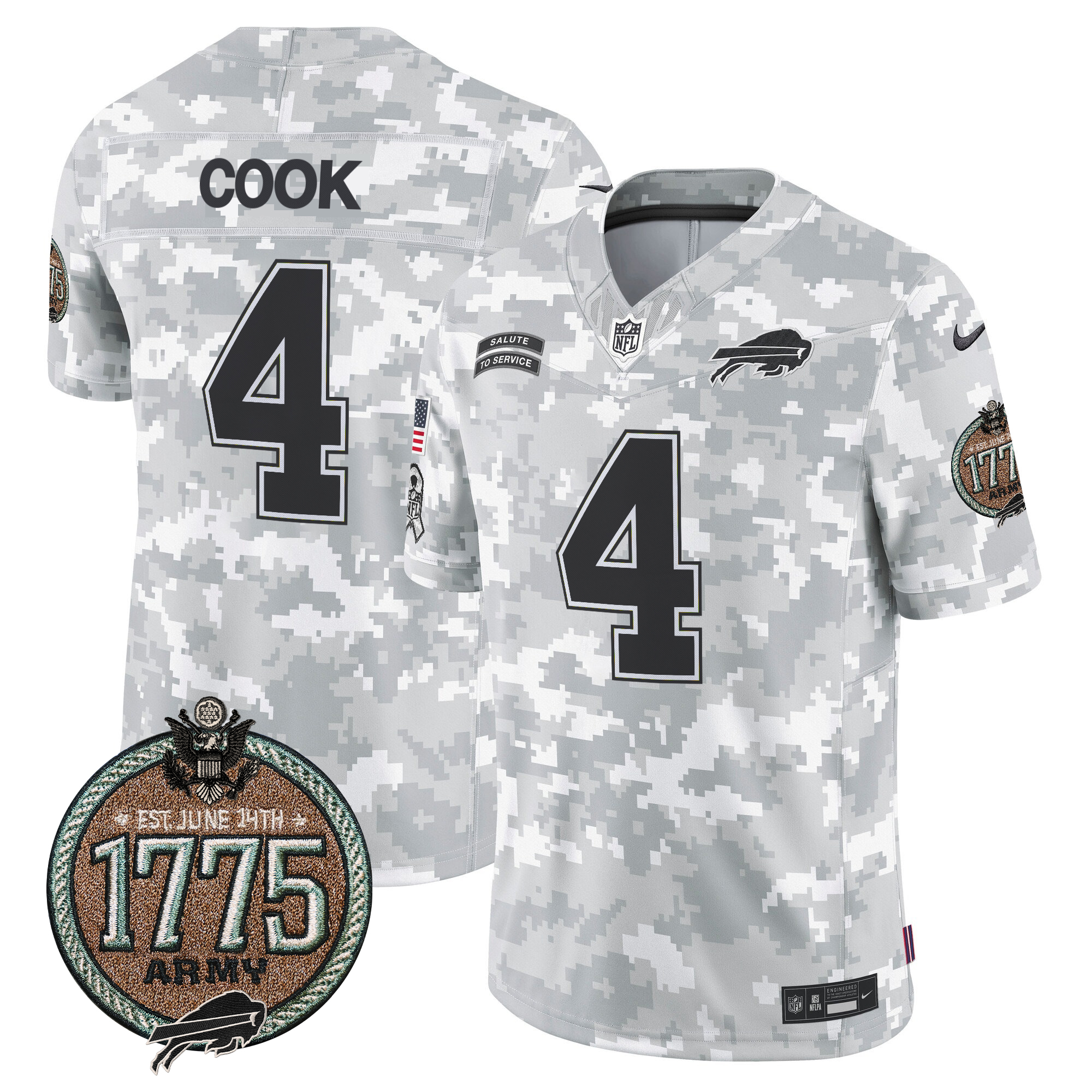 James Cook Men's Buffalo Bills 2024 Salute to Service Establishment Year Patch Vapor Limited Army Jersey - All Stitched