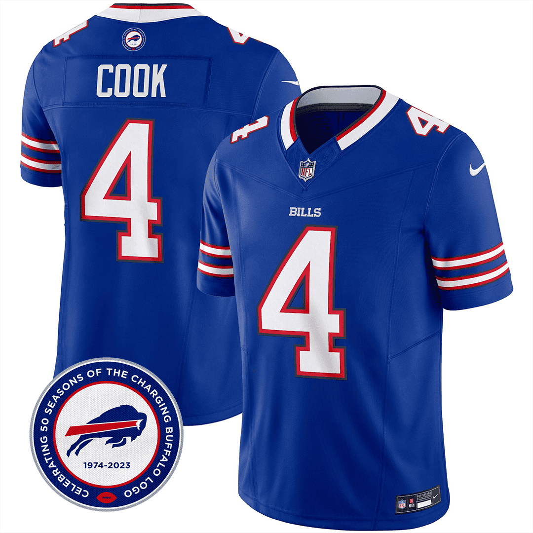 James Cook Men's Buffalo Bills 50th Charging Logo Patch Vapor Limited Royal Blue Jersey - All Stitched