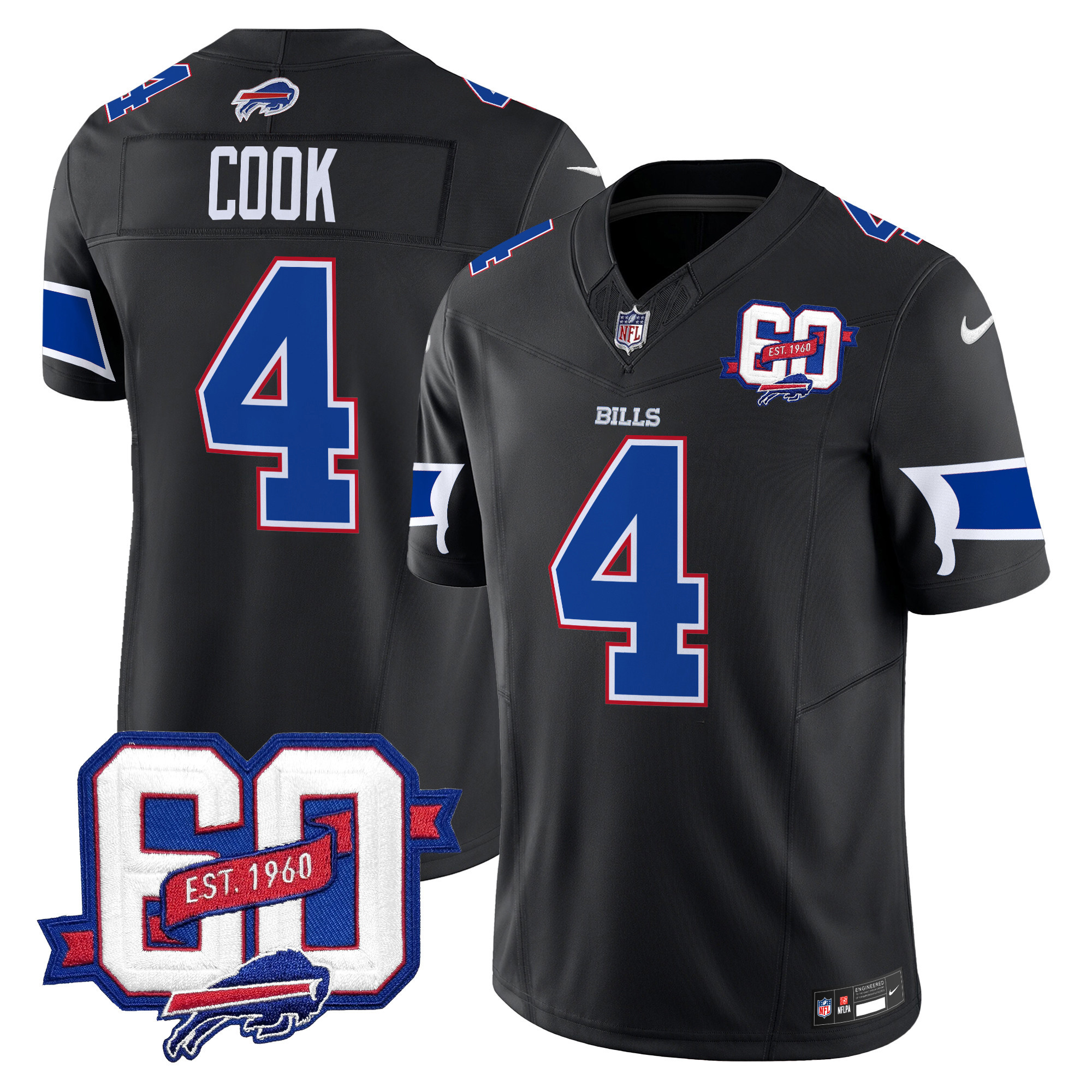 James Cook Men's Buffalo Bills 60th Anniversary Patch Vapor Limited Black Jersey - All Stitched
