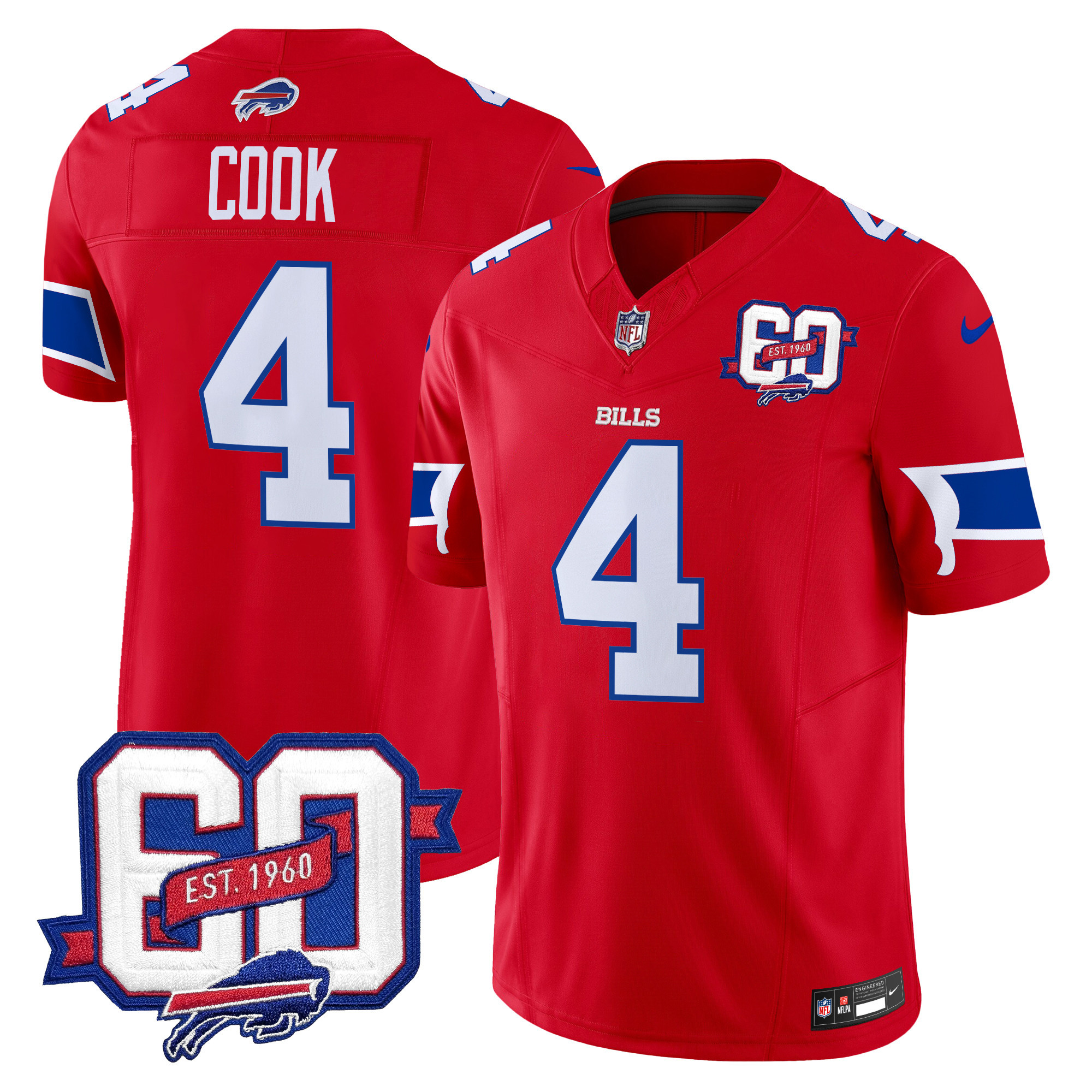 James Cook Men's Buffalo Bills 60th Anniversary Patch Vapor Limited Red Jersey - All Stitched