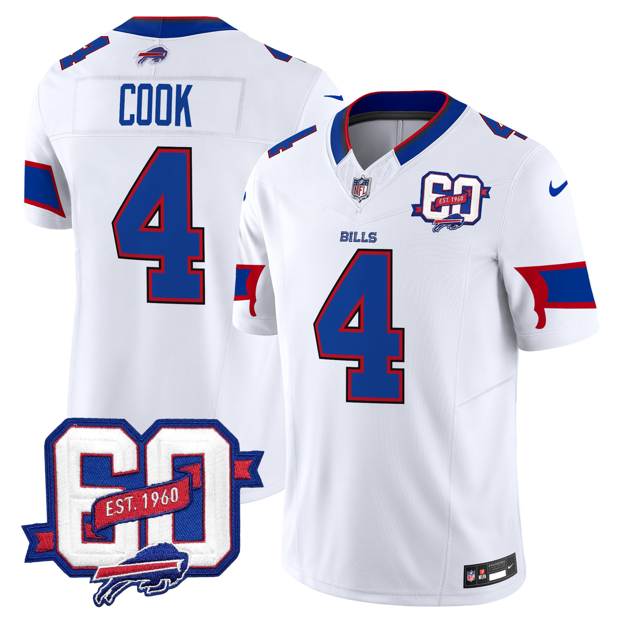 James Cook Men's Buffalo Bills 60th Anniversary Patch Vapor Limited White Jersey - All Stitched
