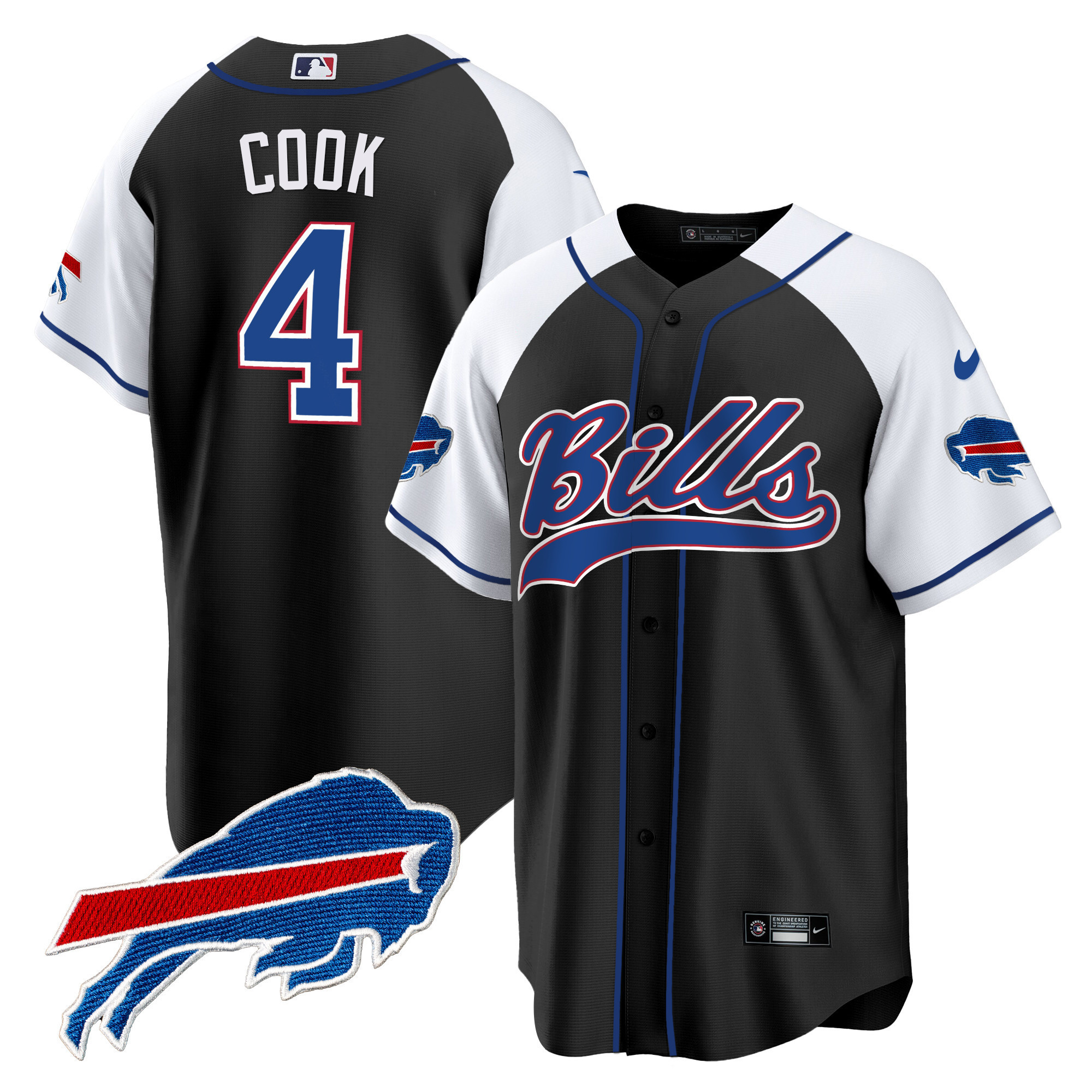 James Cook Men's Buffalo Bills Baseball Black Alternate Jersey - All Stitched
