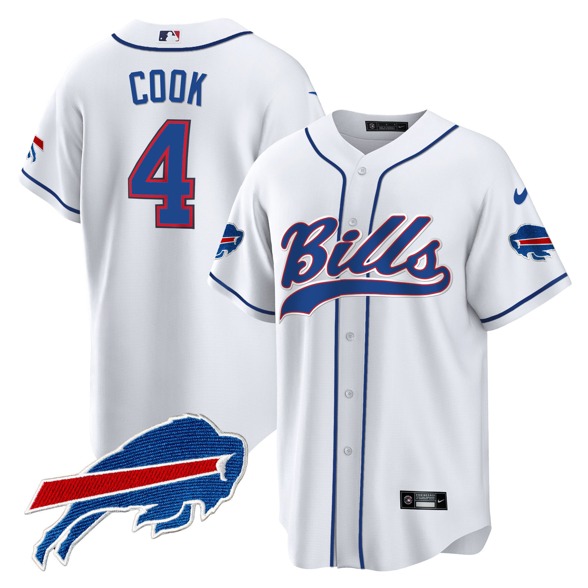 James Cook Men's Buffalo Bills Baseball White Jersey - All Stitched