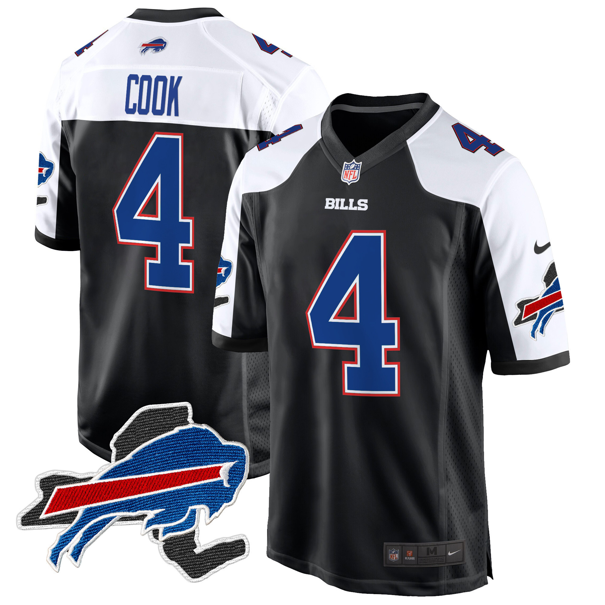 James Cook Men's Buffalo Bills New York Patch Game Black Alternate Jersey - All Stitched