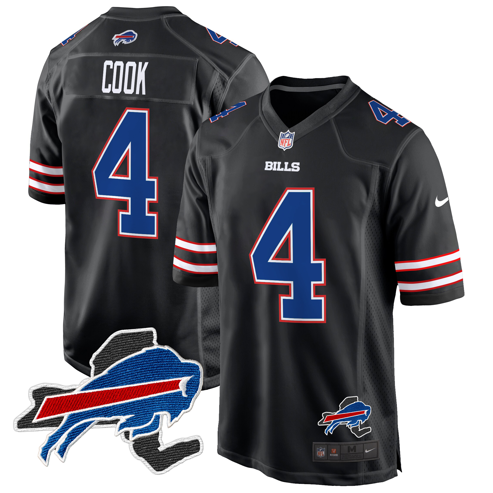 James Cook Men's Buffalo Bills New York Patch Game Black Jersey - All Stitched