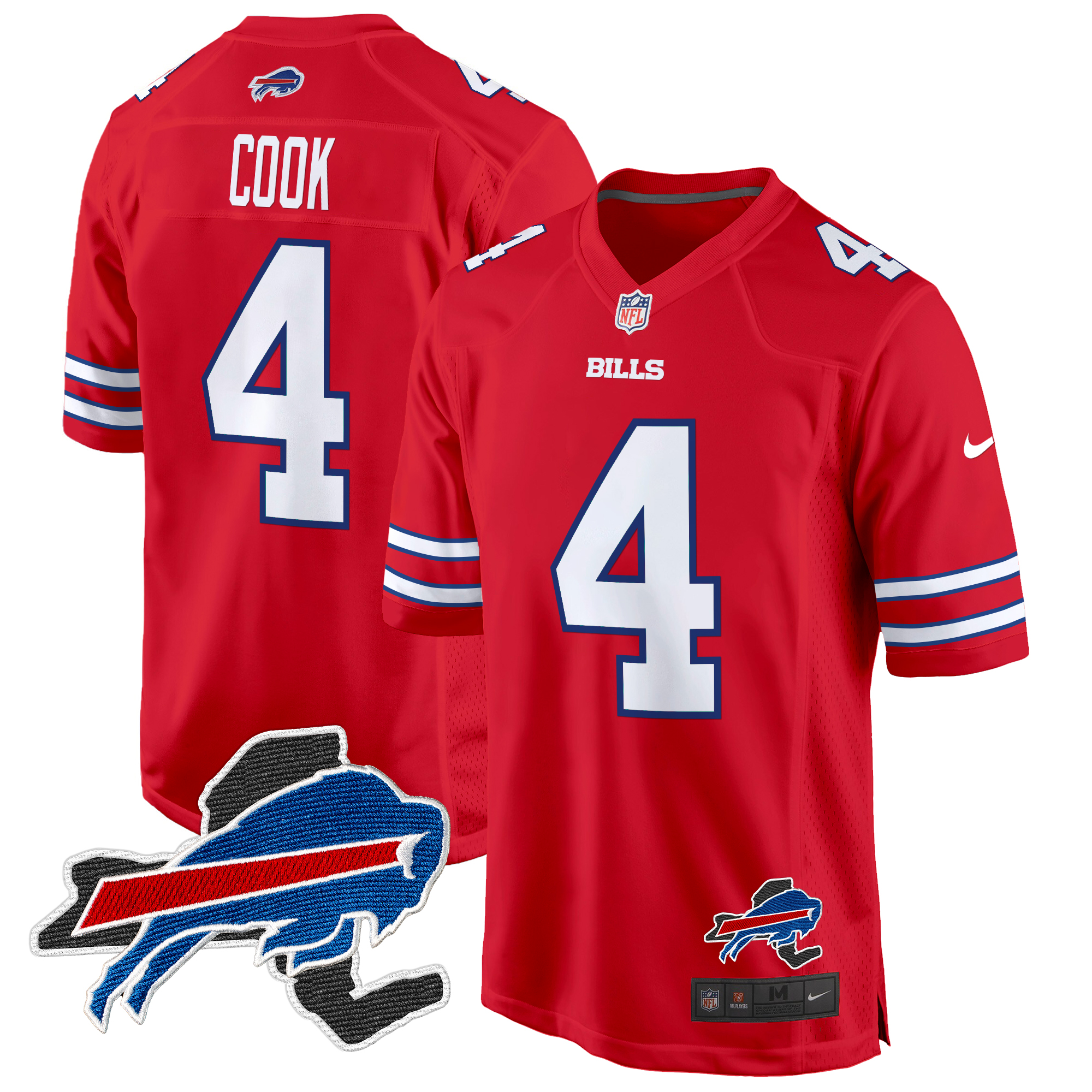James Cook Men's Buffalo Bills New York Patch Game Red Jersey - All Stitched
