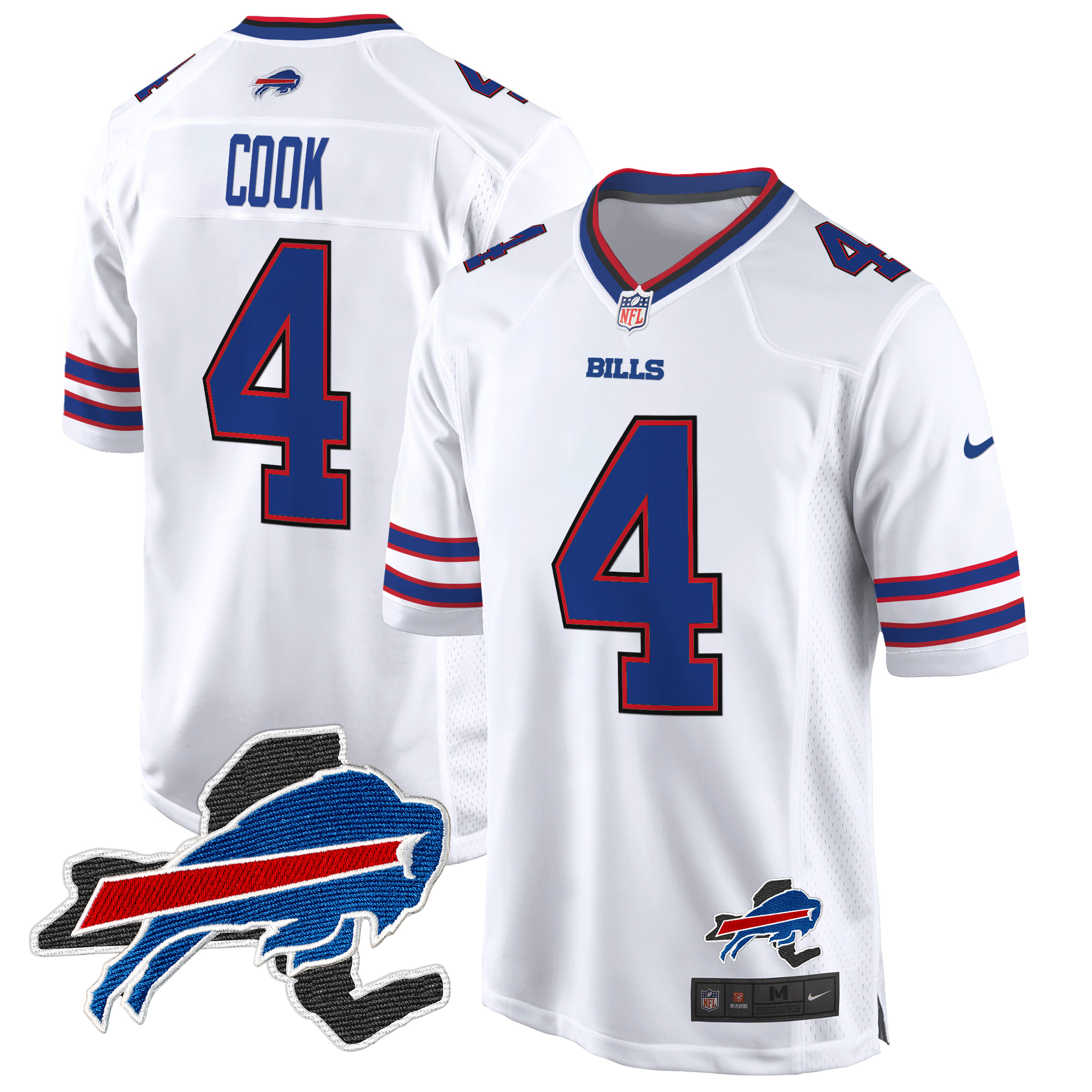James Cook Men's Buffalo Bills New York Patch Game White Jersey - All Stitched