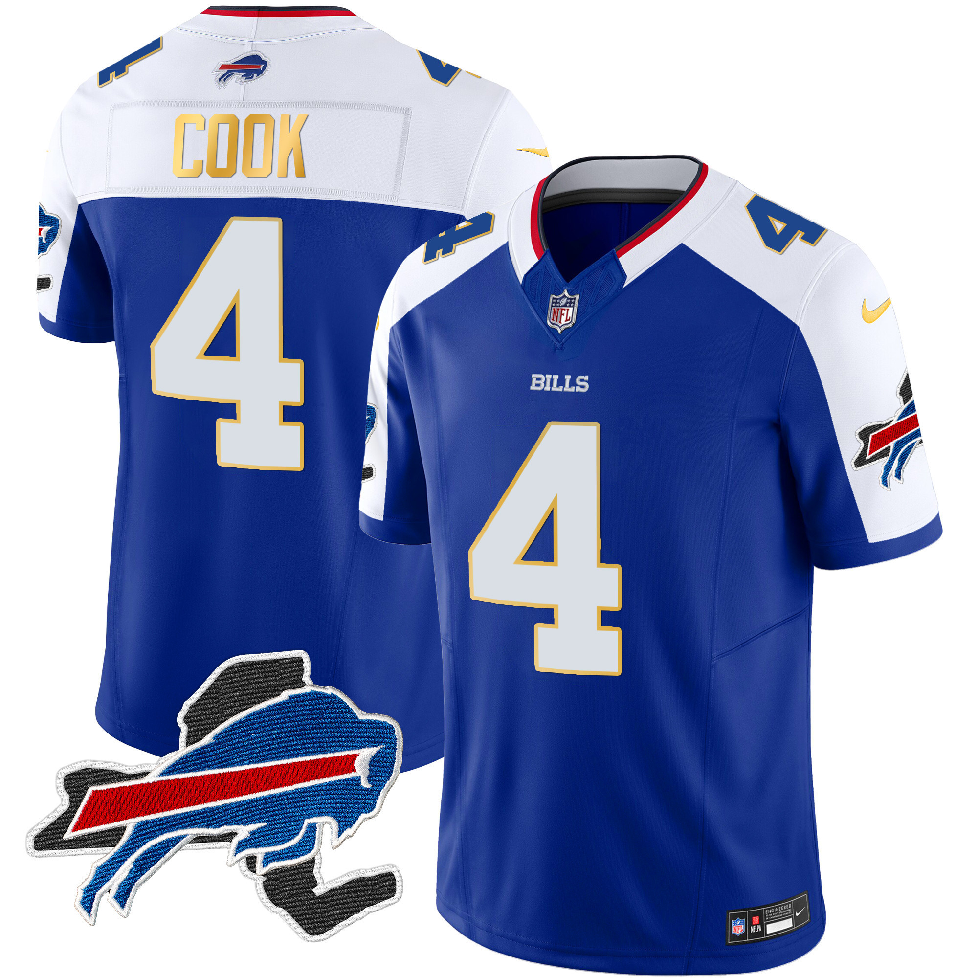 James Cook Men's Buffalo Bills New York Patch Gold Trim Vapor Royal Alternate Jersey - All Stitched