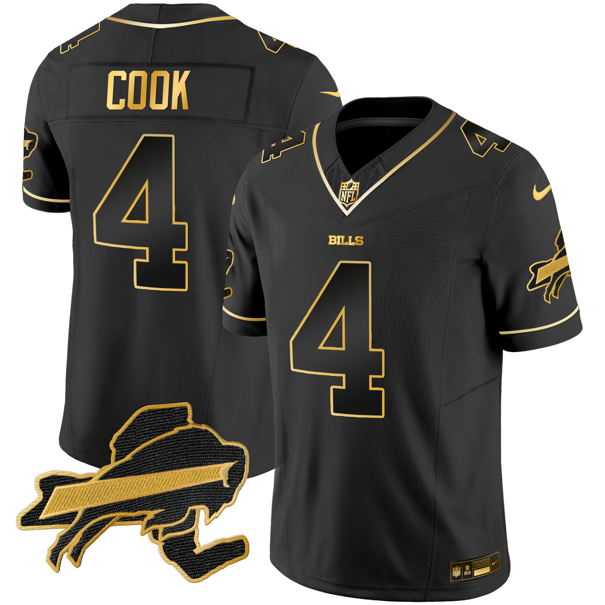 James Cook Men's Buffalo Bills New York Patch Gold Vapor Limited Black Gold Jersey - All Stitched