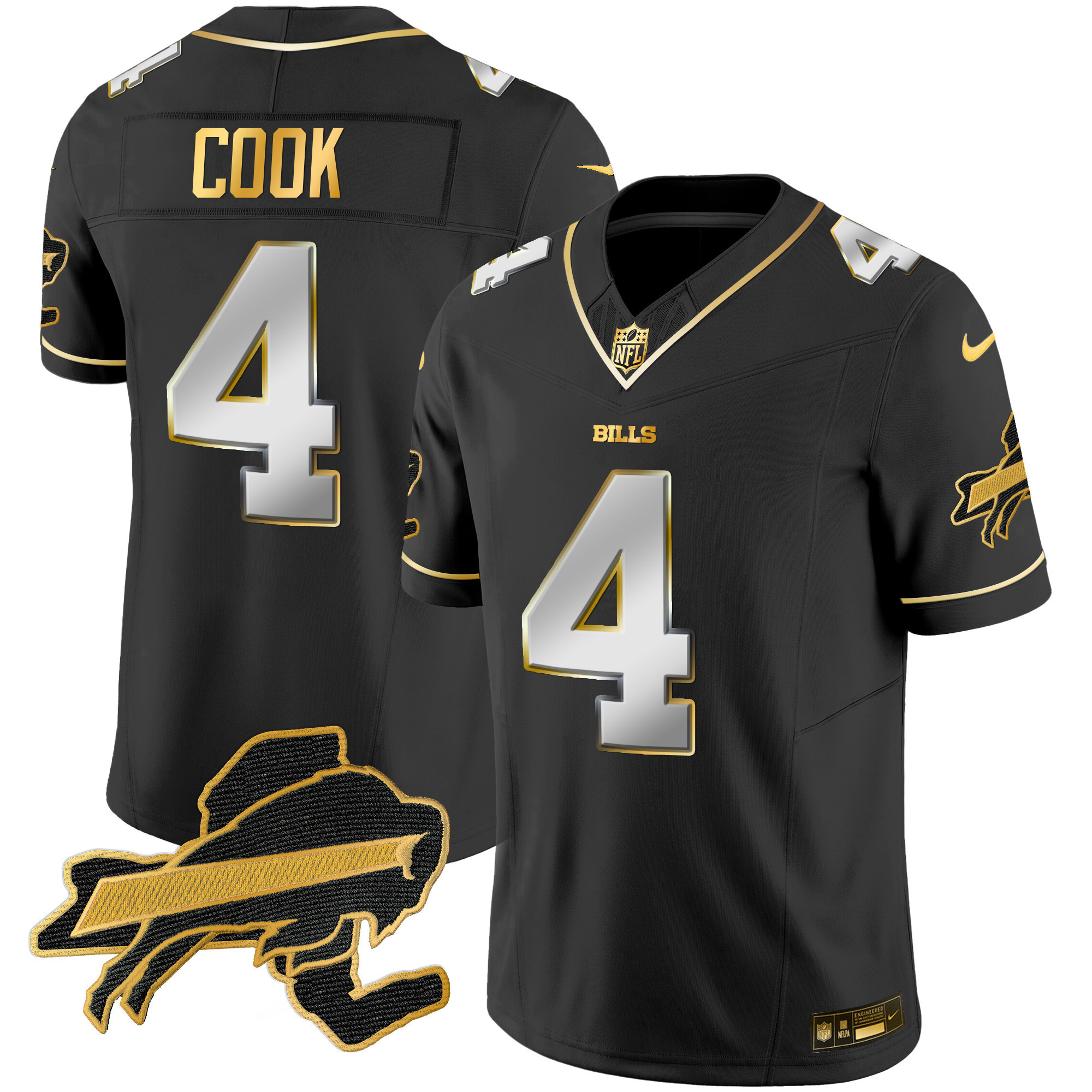 James Cook Men's Buffalo Bills New York Patch Gold Vapor Limited Black Limited Jersey - All Stitched