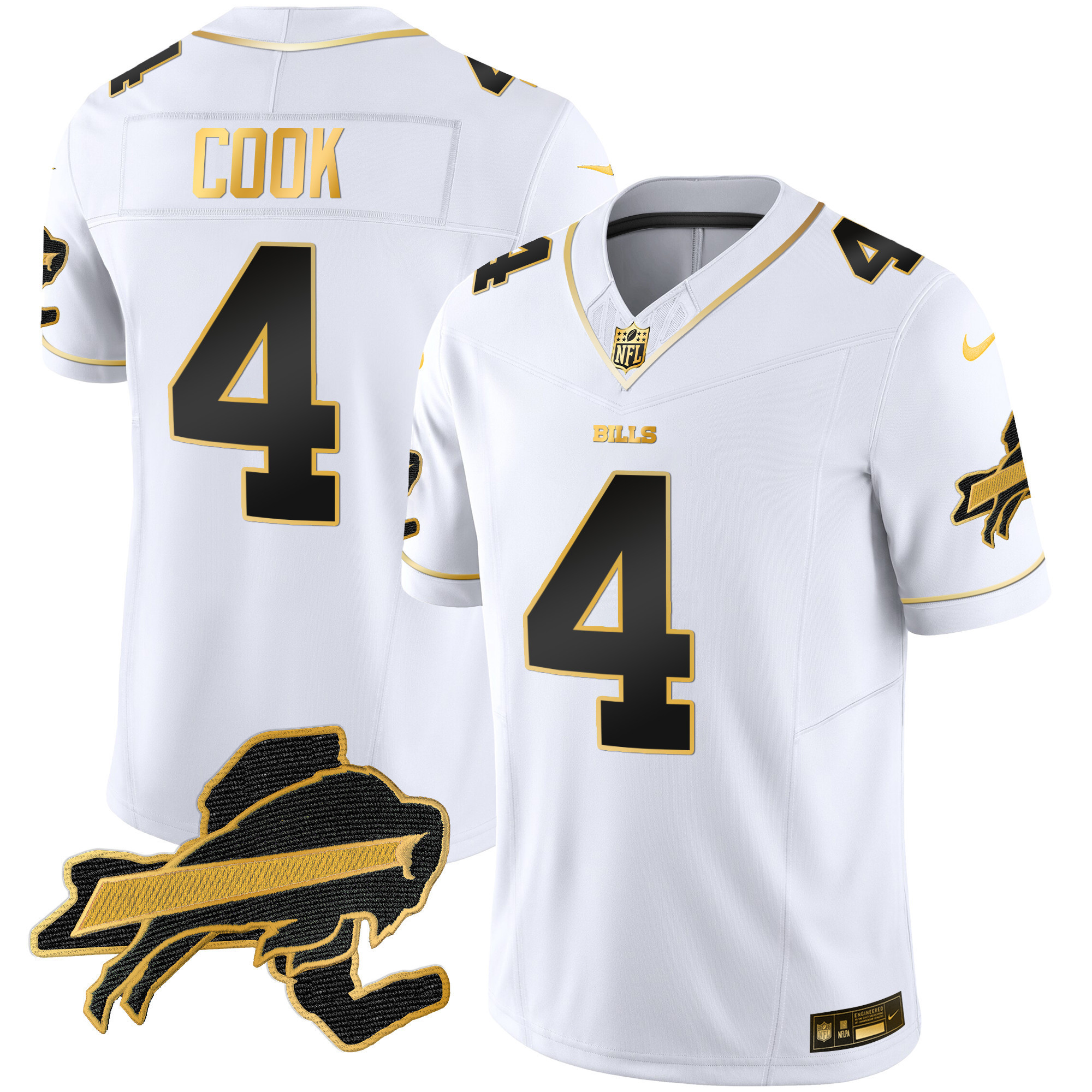 James Cook Men's Buffalo Bills New York Patch Gold Vapor Limited White Gold Jersey - All Stitched