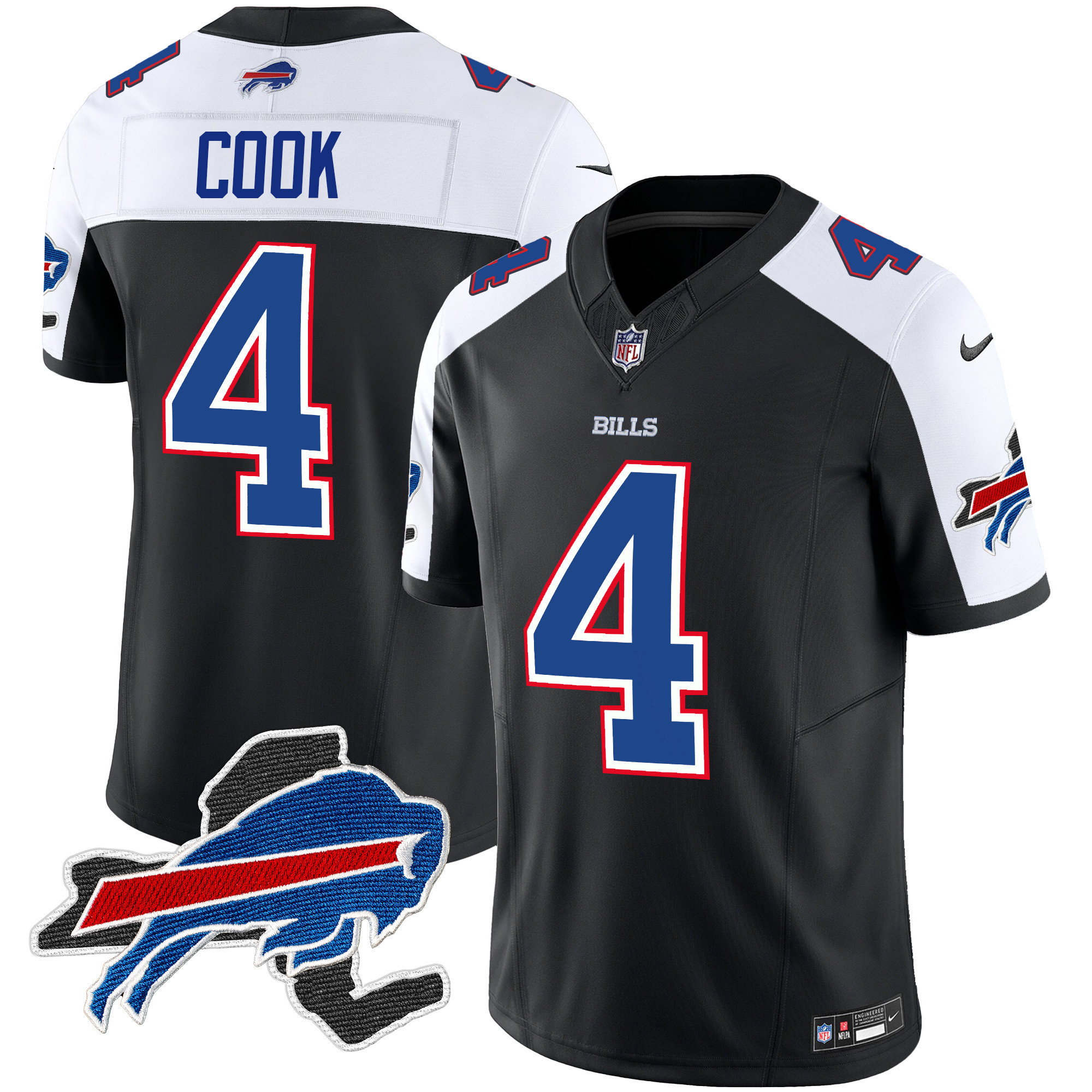 James Cook Men's Buffalo Bills New York Patch Vapor Limited Black Alternate Jersey - All Stitched