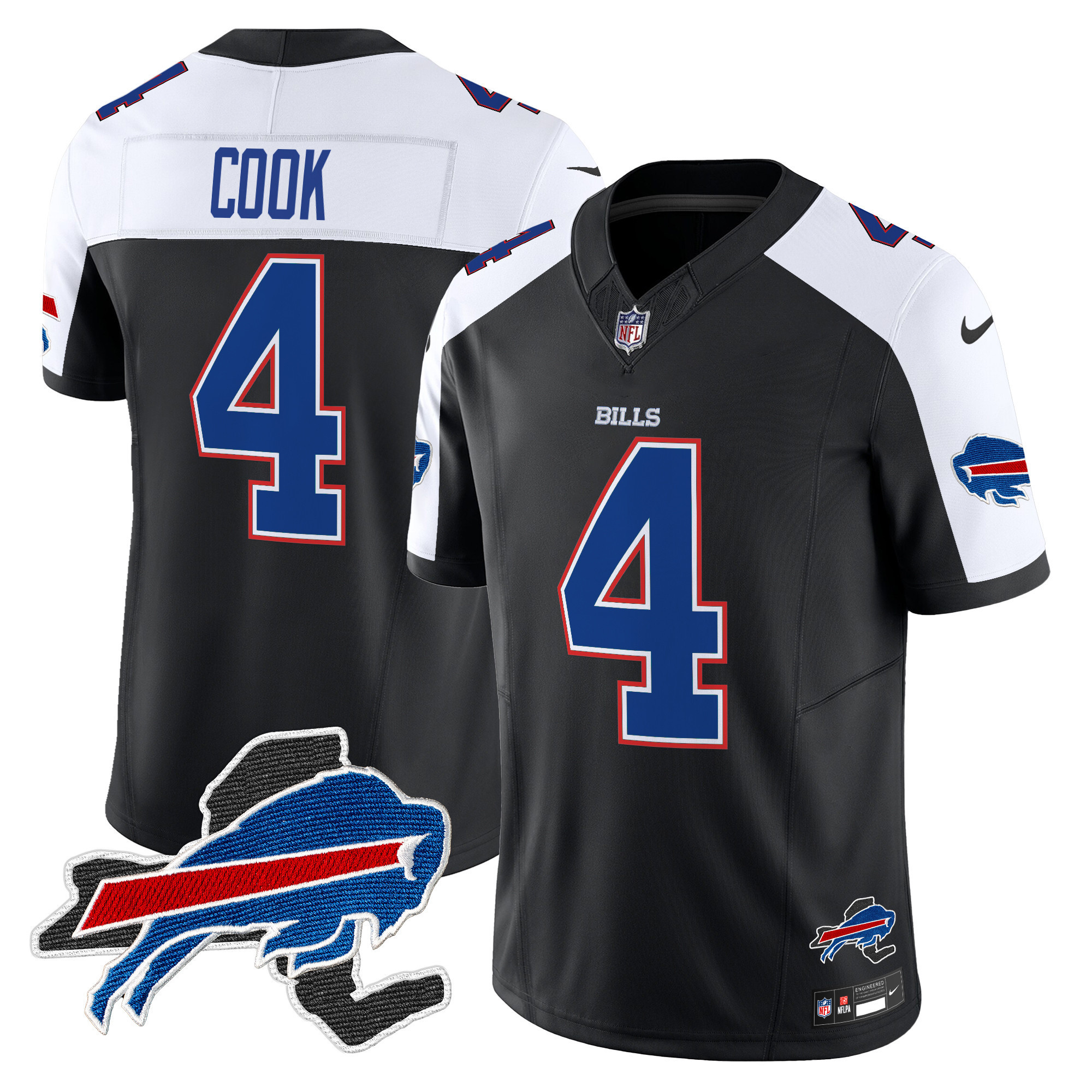 James Cook Men's Buffalo Bills New York Patch Vapor Limited Black Alternate Jersey - All Stitched