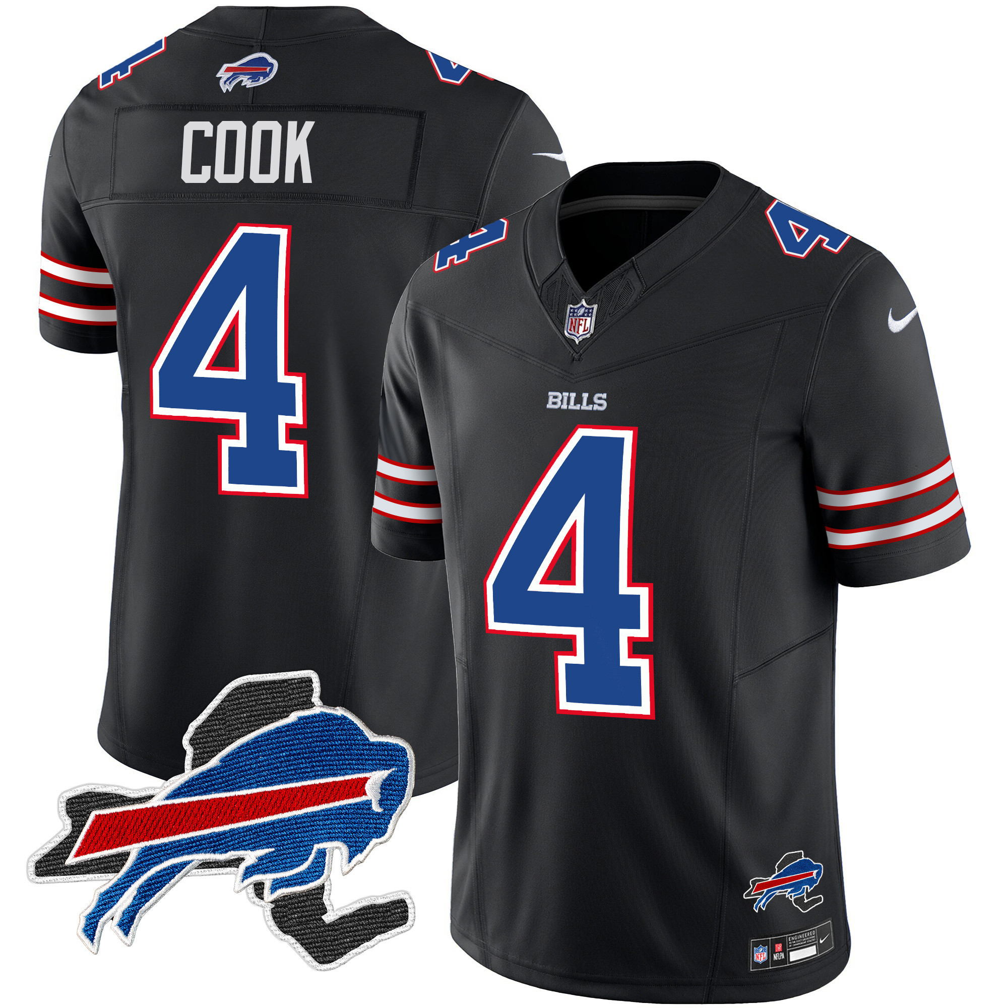 James Cook Men's Buffalo Bills New York Patch Vapor Limited Black Jersey - All Stitched