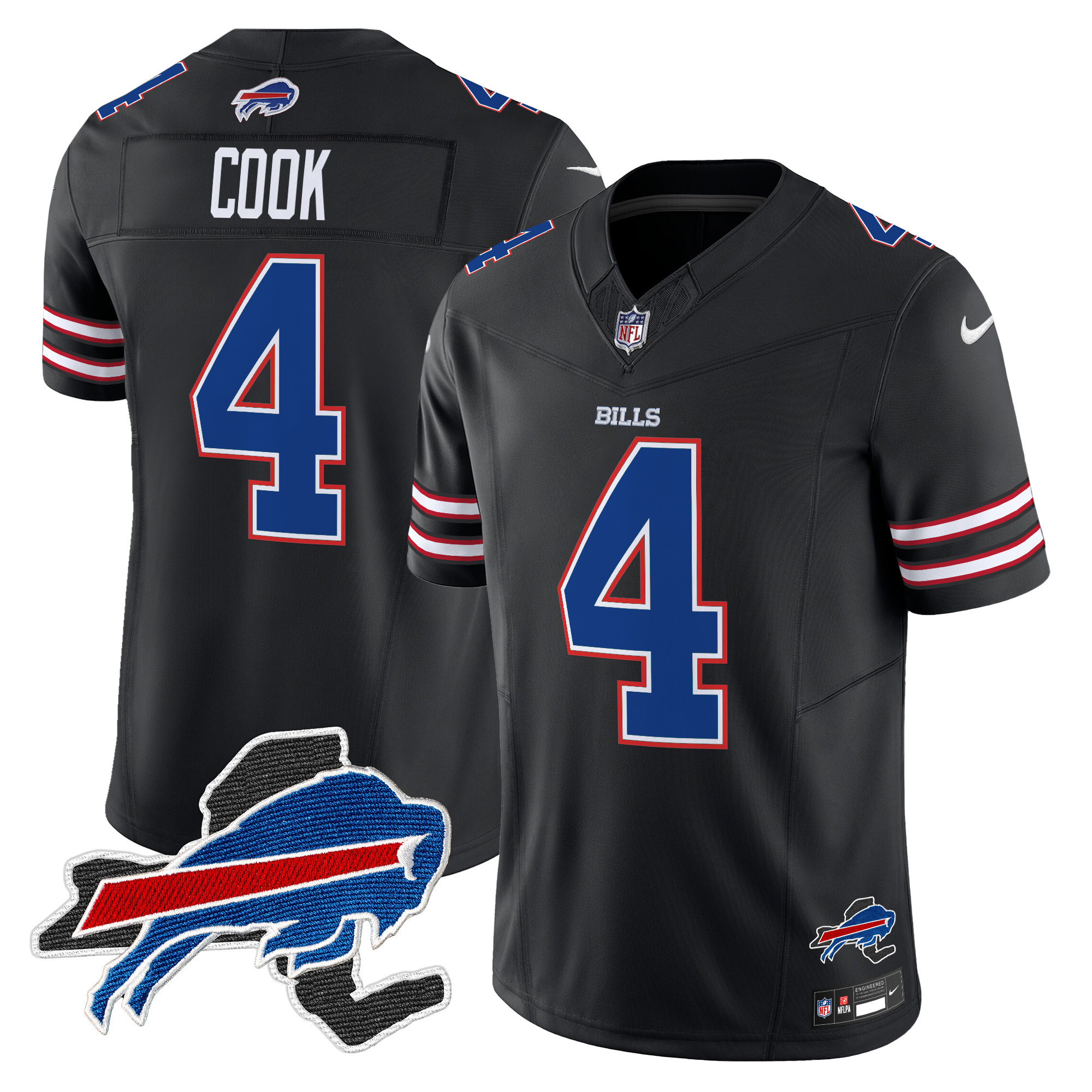 James Cook Men's Buffalo Bills New York Patch Vapor Limited Black Jersey - All Stitched