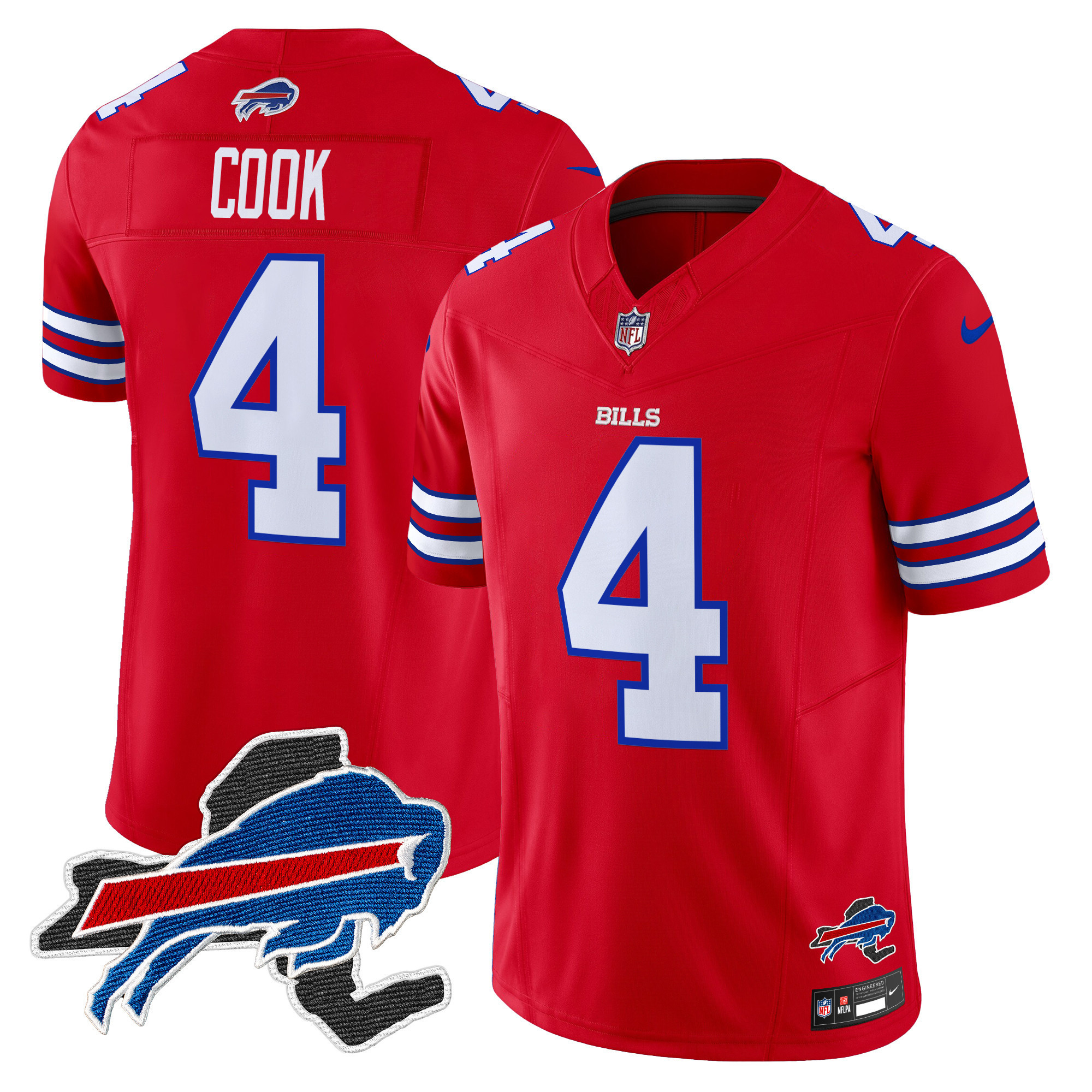 James Cook Men's Buffalo Bills New York Patch Vapor Limited Red Jersey - All Stitched