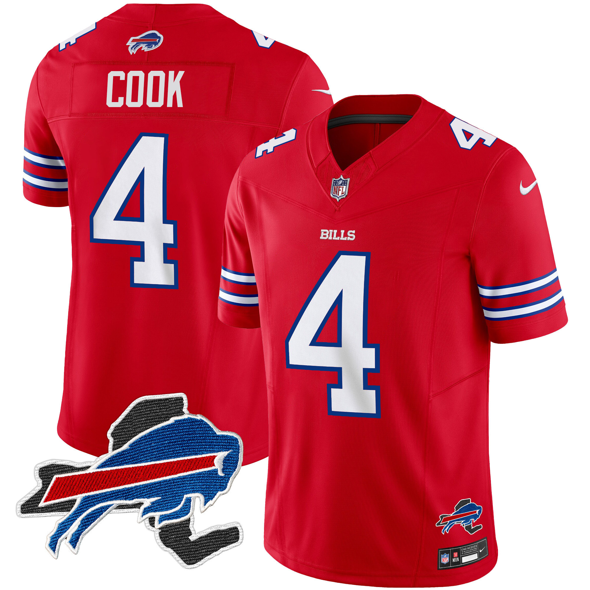 James Cook Men's Buffalo Bills New York Patch Vapor Limited Red Jersey - All Stitched