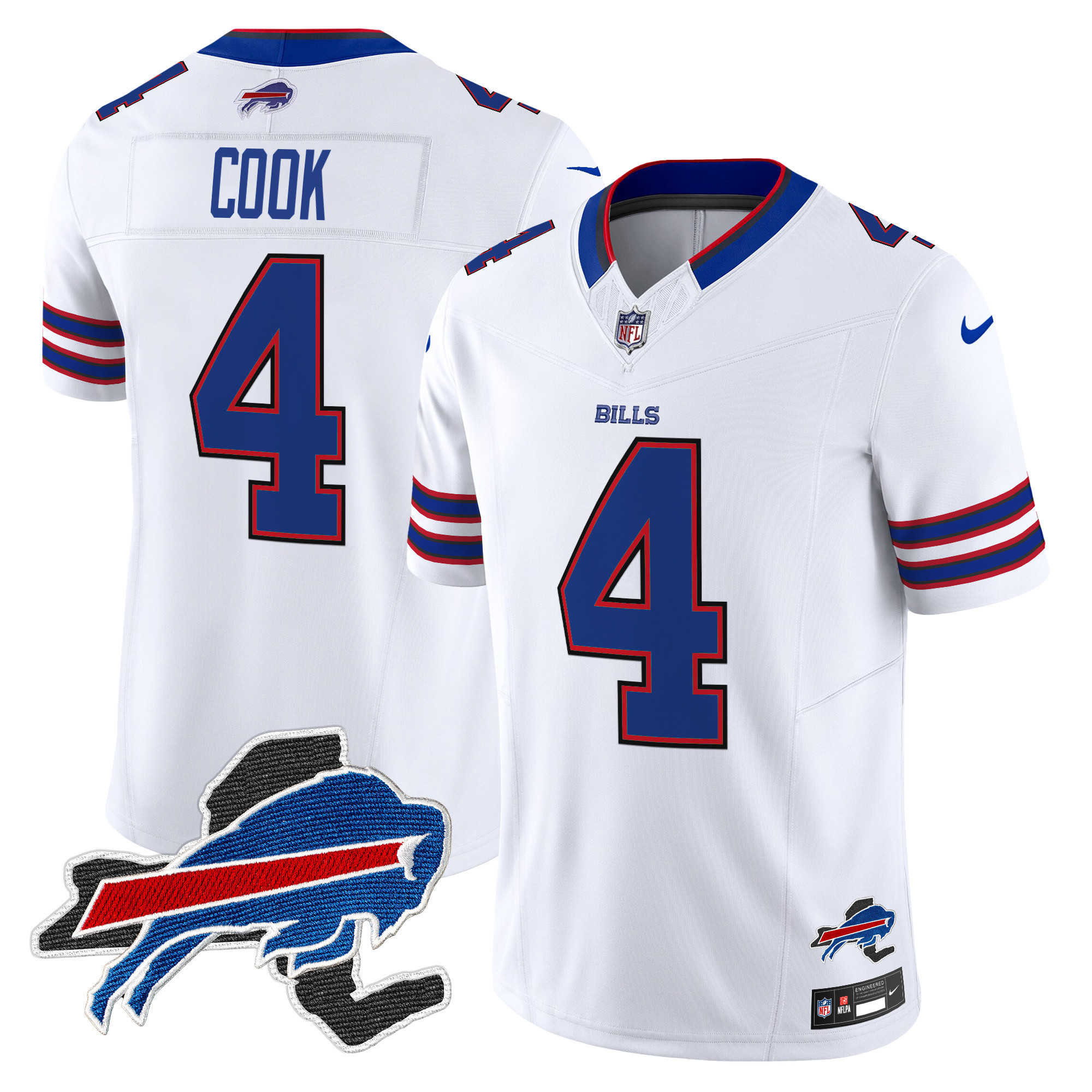James Cook Men's Buffalo Bills New York Patch Vapor Limited White Jersey - All Stitched