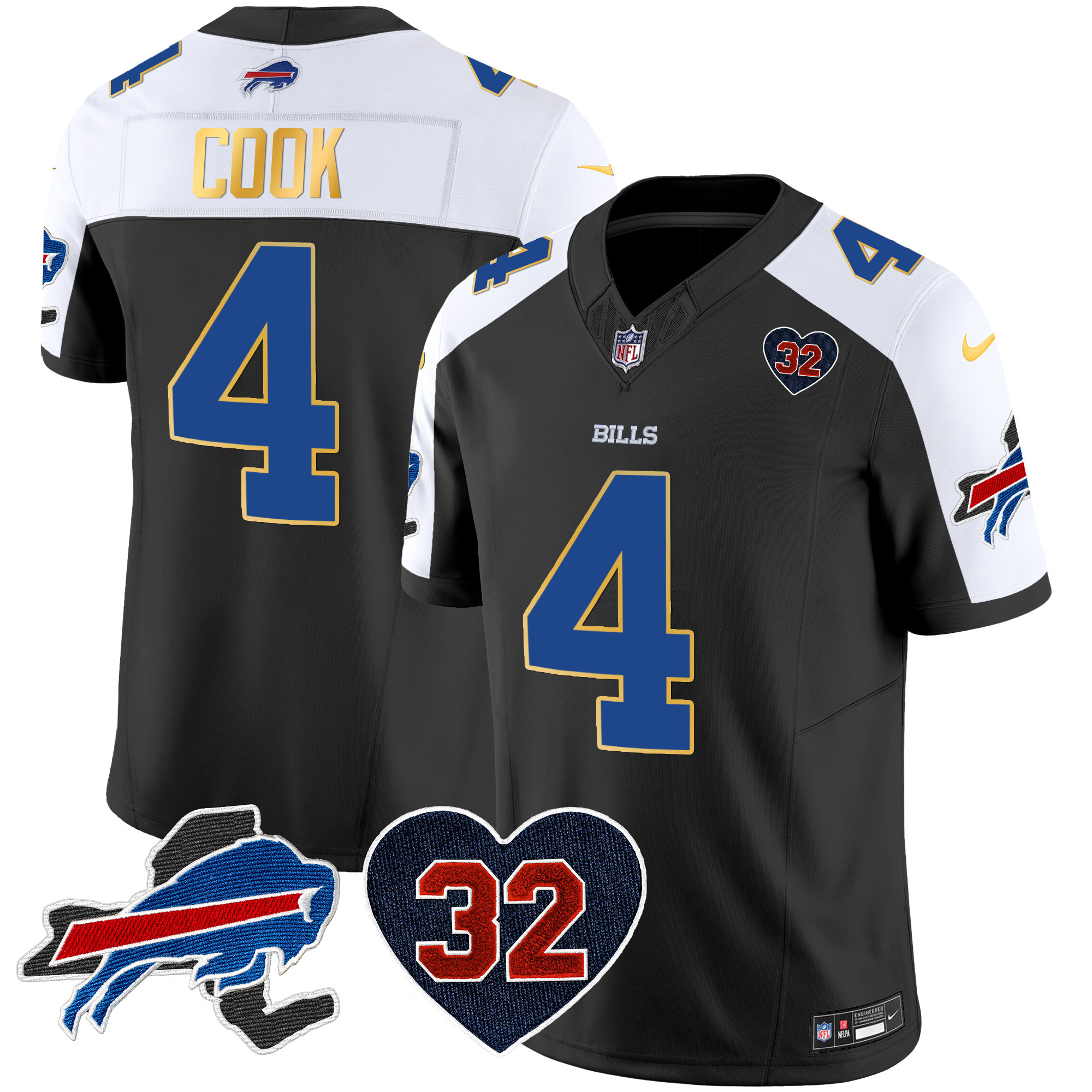 James Cook Men's Buffalo Bills O.J. Simpson Patch Gold Trim Vapor Limited Black Alternate Jersey - All Stitched