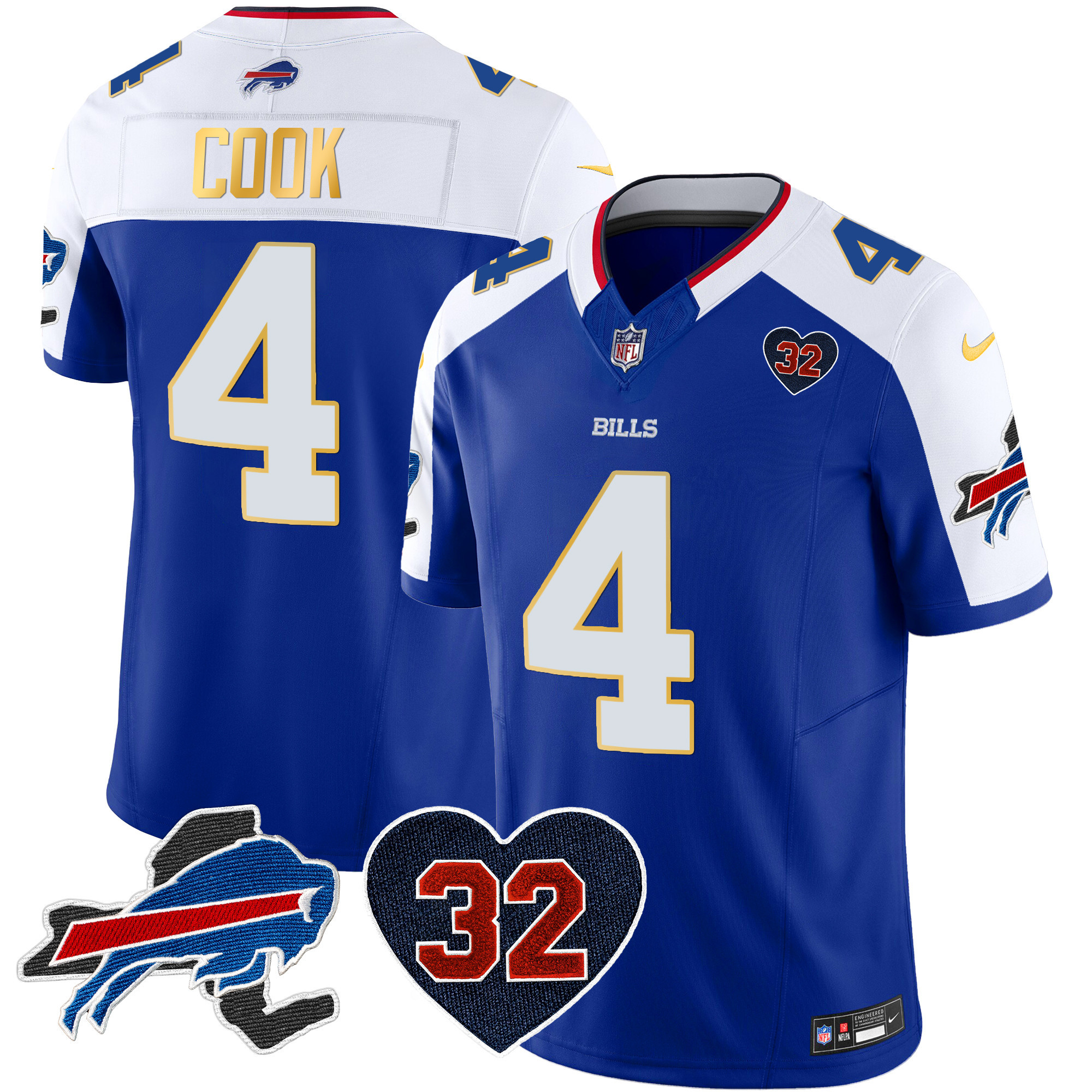 James Cook Men's Buffalo Bills O.J. Simpson Patch Gold Trim Vapor Limited Royal Alternate Jersey - All Stitched