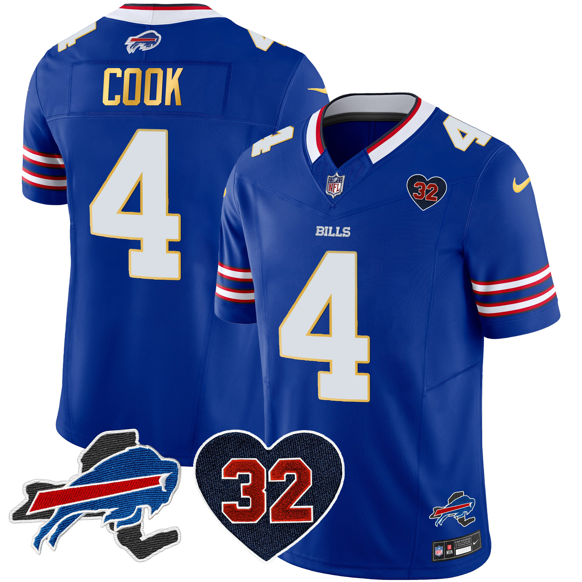 James Cook Men's Buffalo Bills O.J. Simpson Patch Gold Trim Vapor Limited Royal Jersey - All Stitched