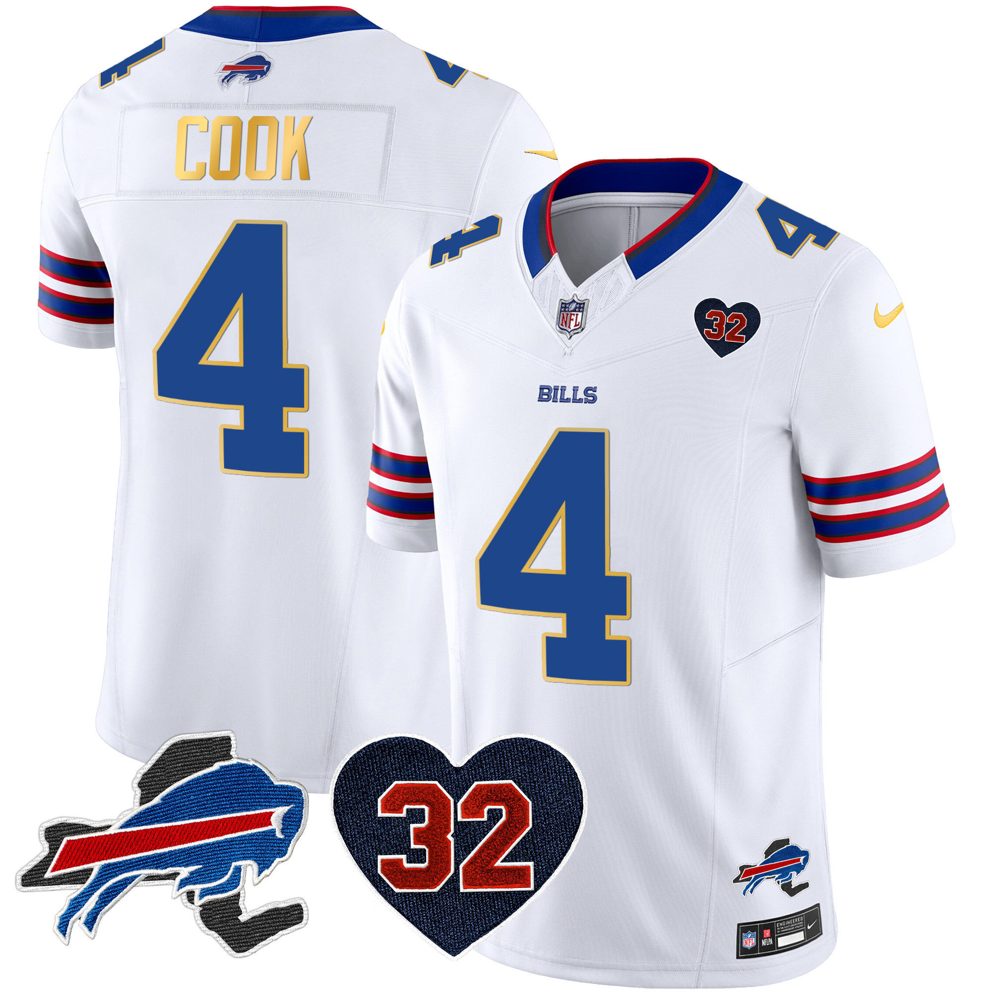 James Cook Men's Buffalo Bills O.J. Simpson Patch Gold Trim Vapor Limited White Jersey - All Stitched