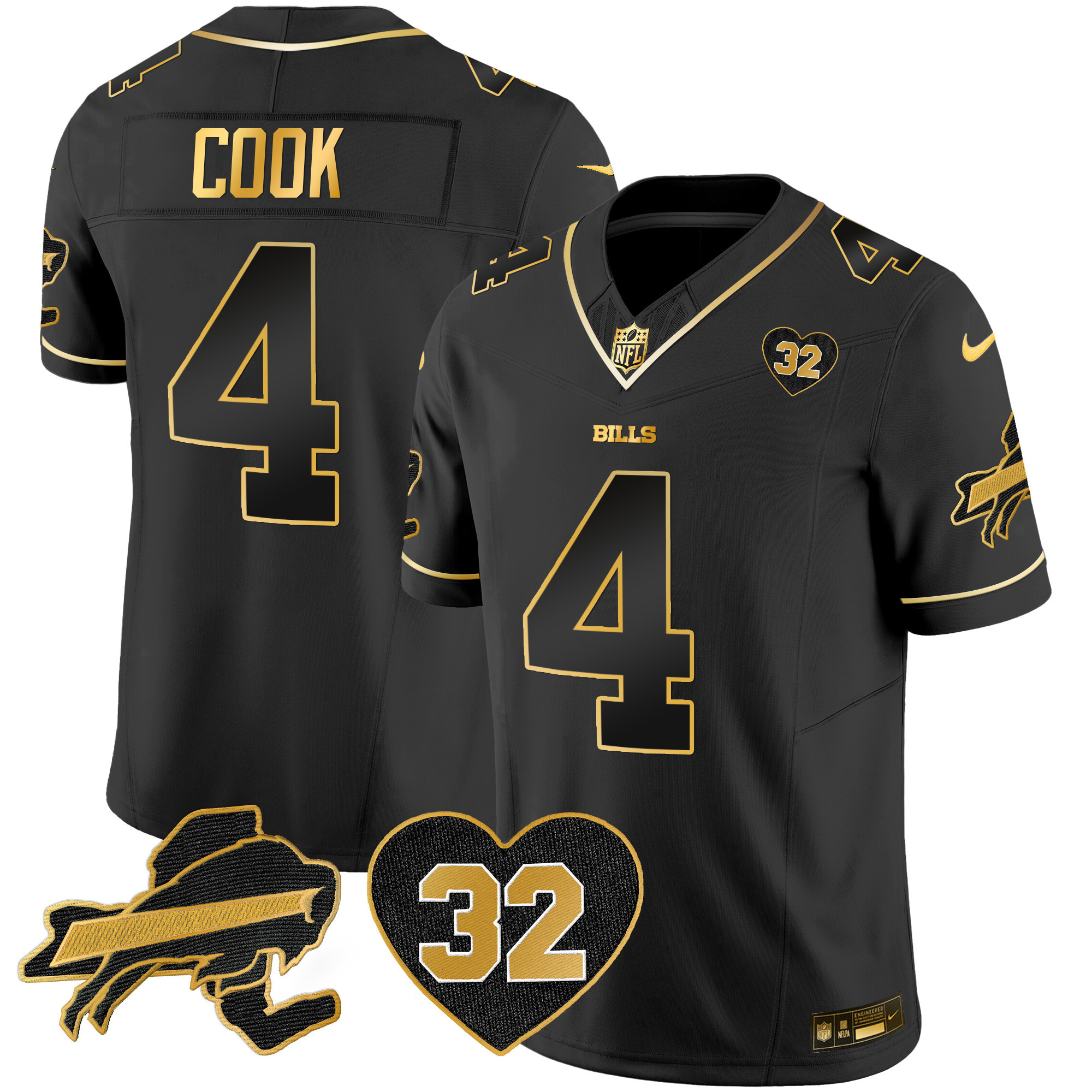 James Cook Men's Buffalo Bills O.J. Simpson Patch Gold Vapor Limited Black Gold Jersey - All Stitched