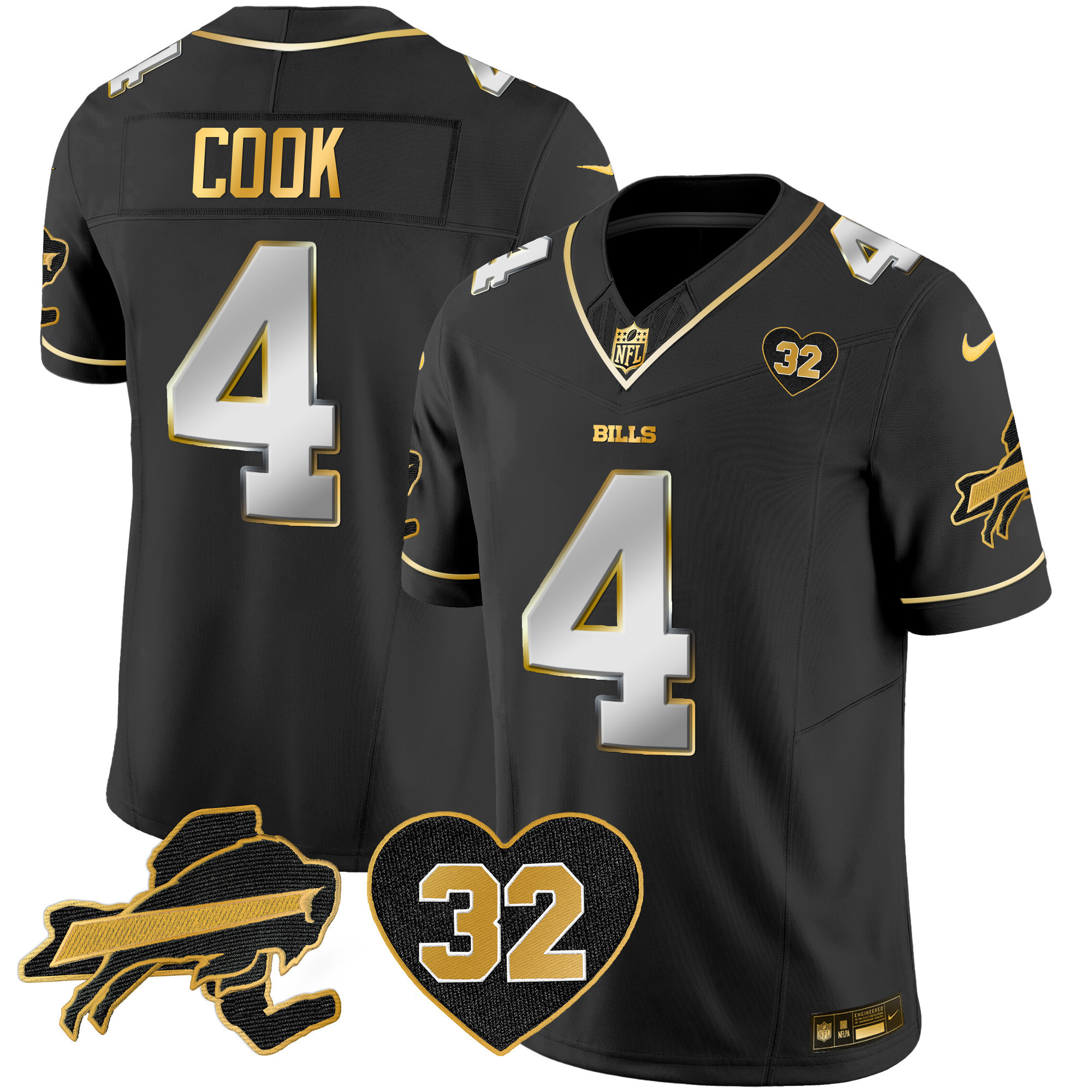 James Cook Men's Buffalo Bills O.J. Simpson Patch Gold Vapor Limited Black Limited Jersey - All Stitched