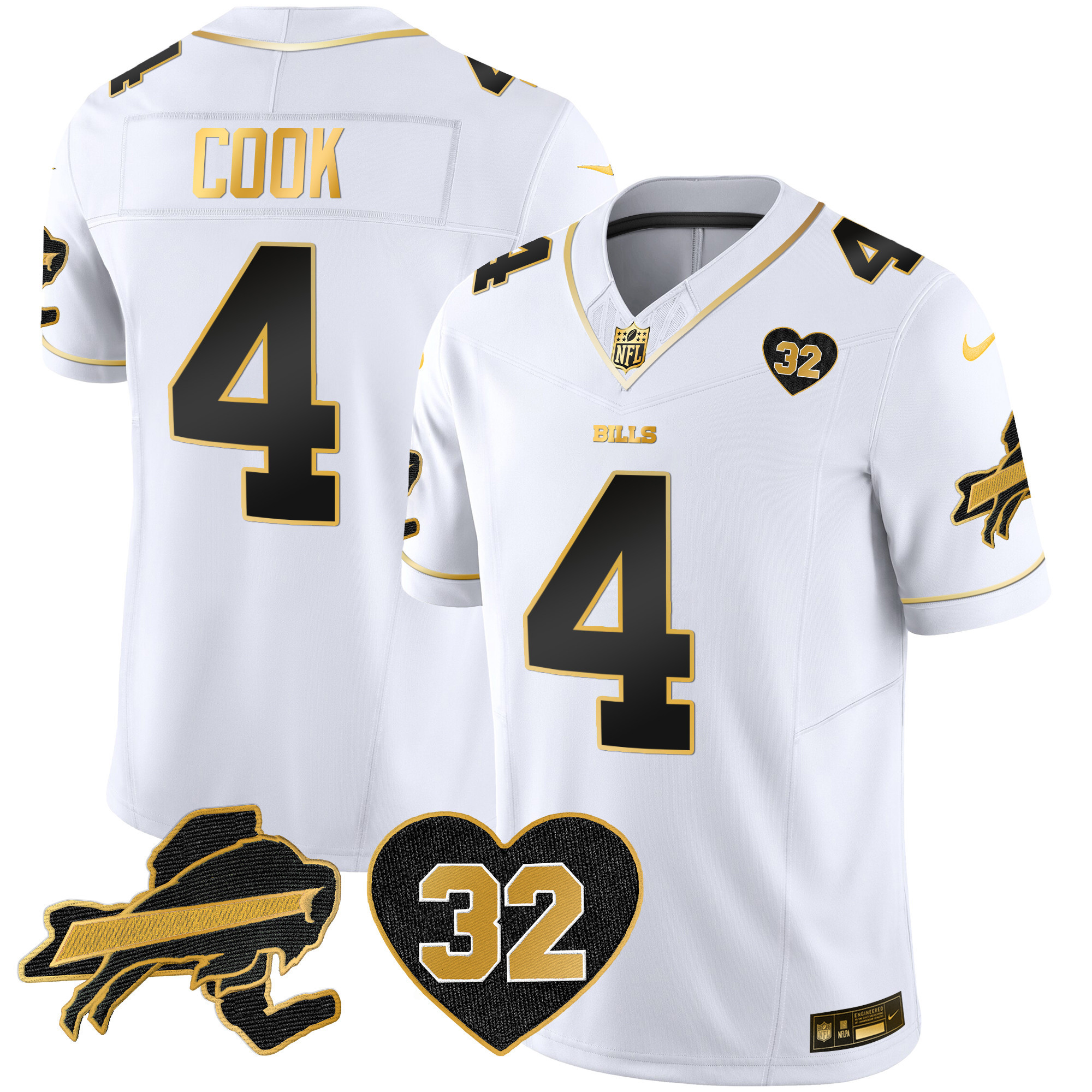 James Cook Men's Buffalo Bills O.J. Simpson Patch Gold Vapor Limited White Gold Jersey - All Stitched