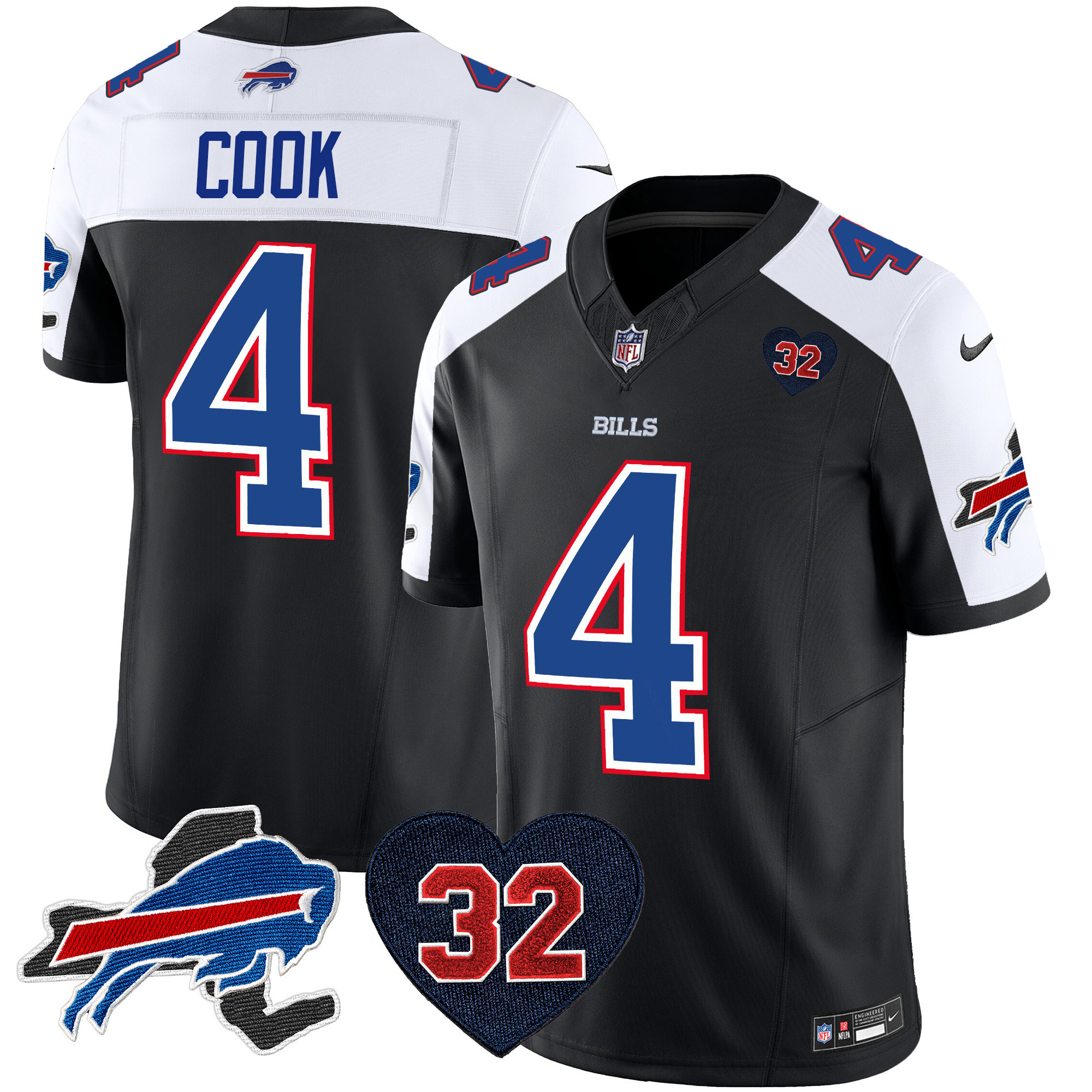 James Cook Men's Buffalo Bills O.J. Simpson Patch Vapor Limited Black Alternate Jersey - All Stitched