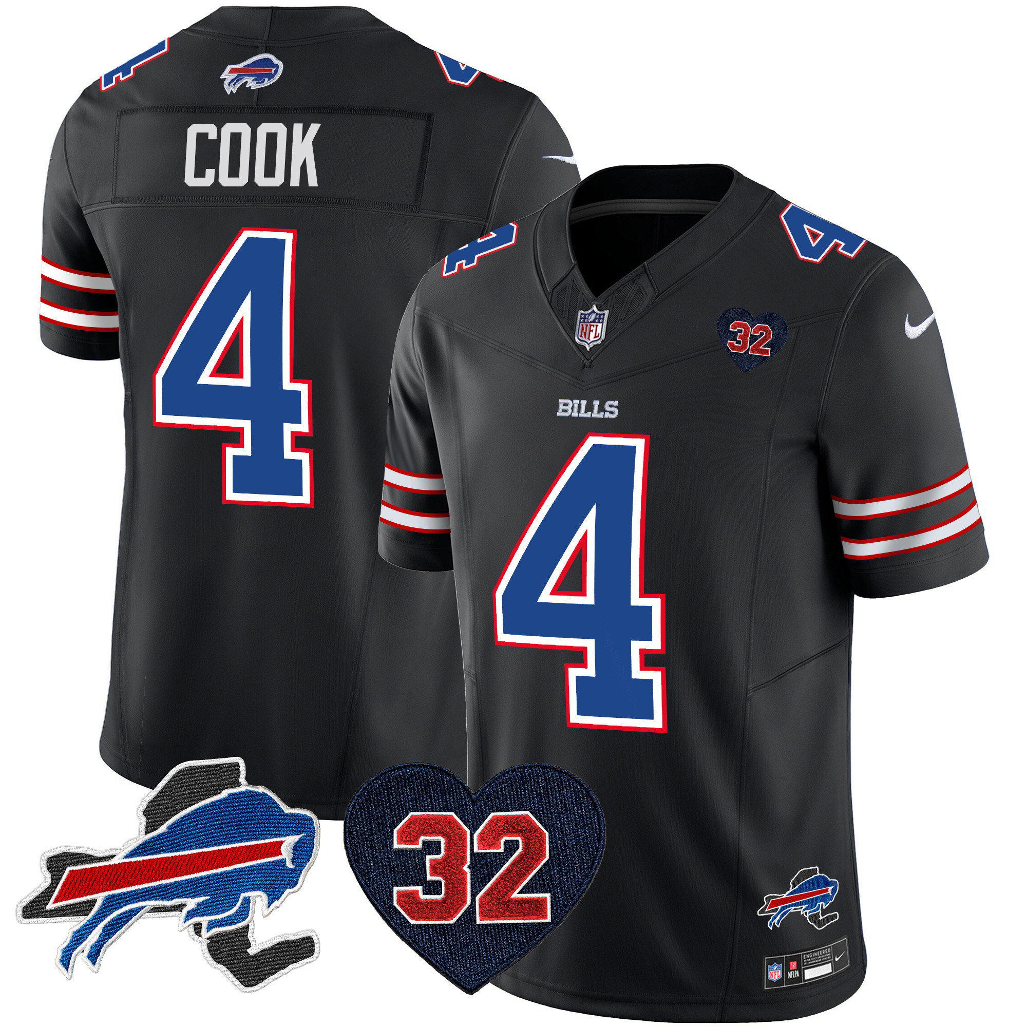 James Cook Men's Buffalo Bills O.J. Simpson Patch Vapor Limited Black Jersey - All Stitched